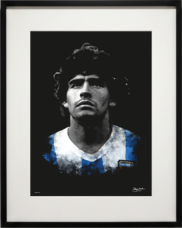 Framed Diego Maradona Golden Boy poster art hanging on wall - Imartal Sports Art