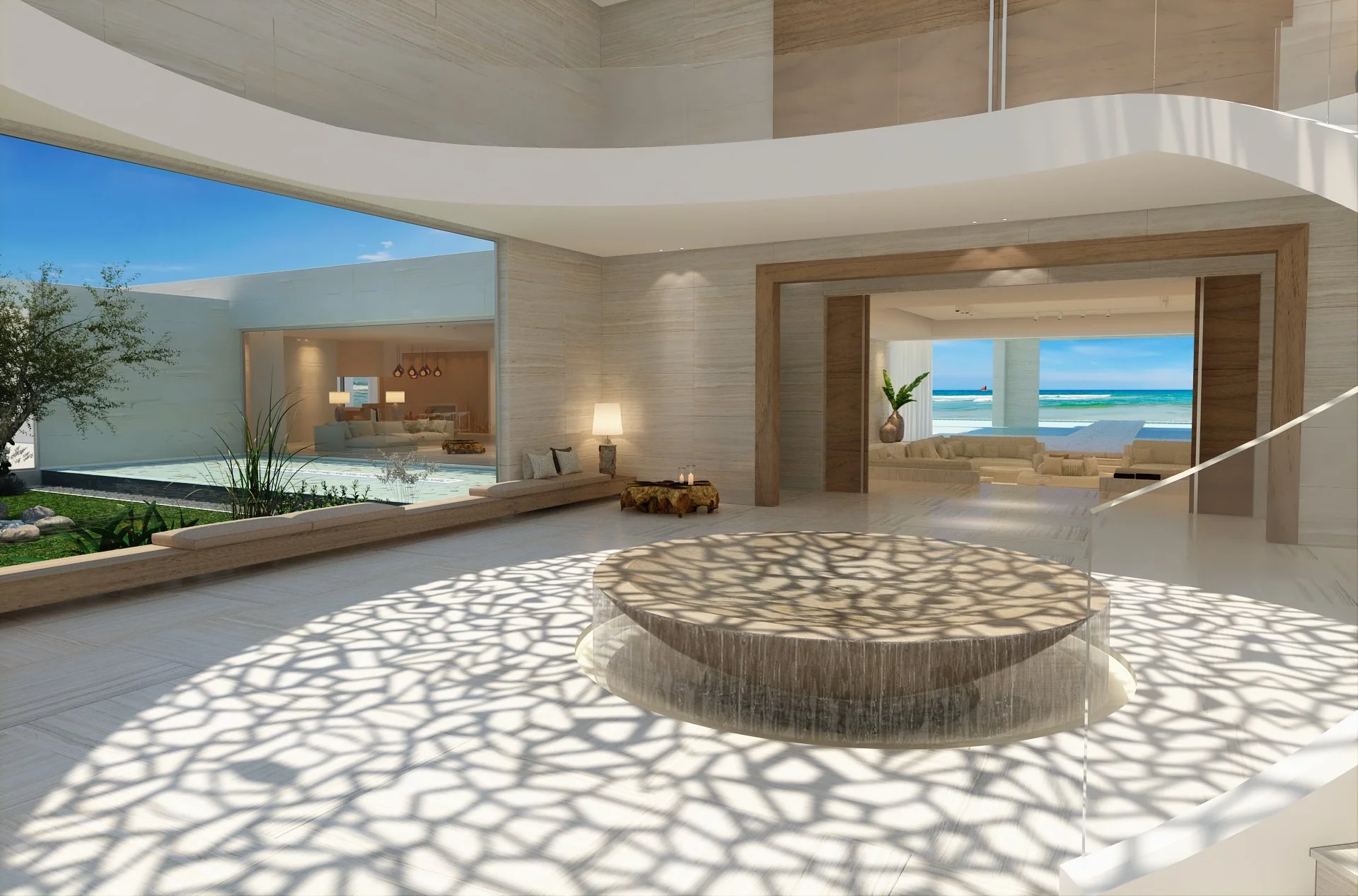 Travertine Foyer with Water Feature