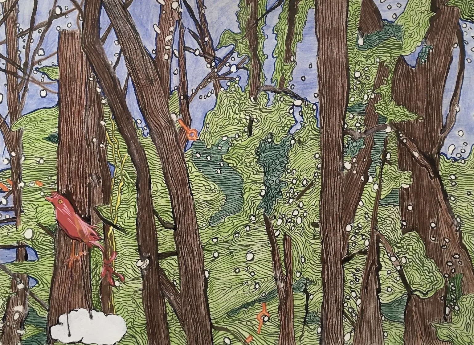 Dancing on the Border II, 2020, Coloured pencil, ink and pastel, 36 x 27 cm