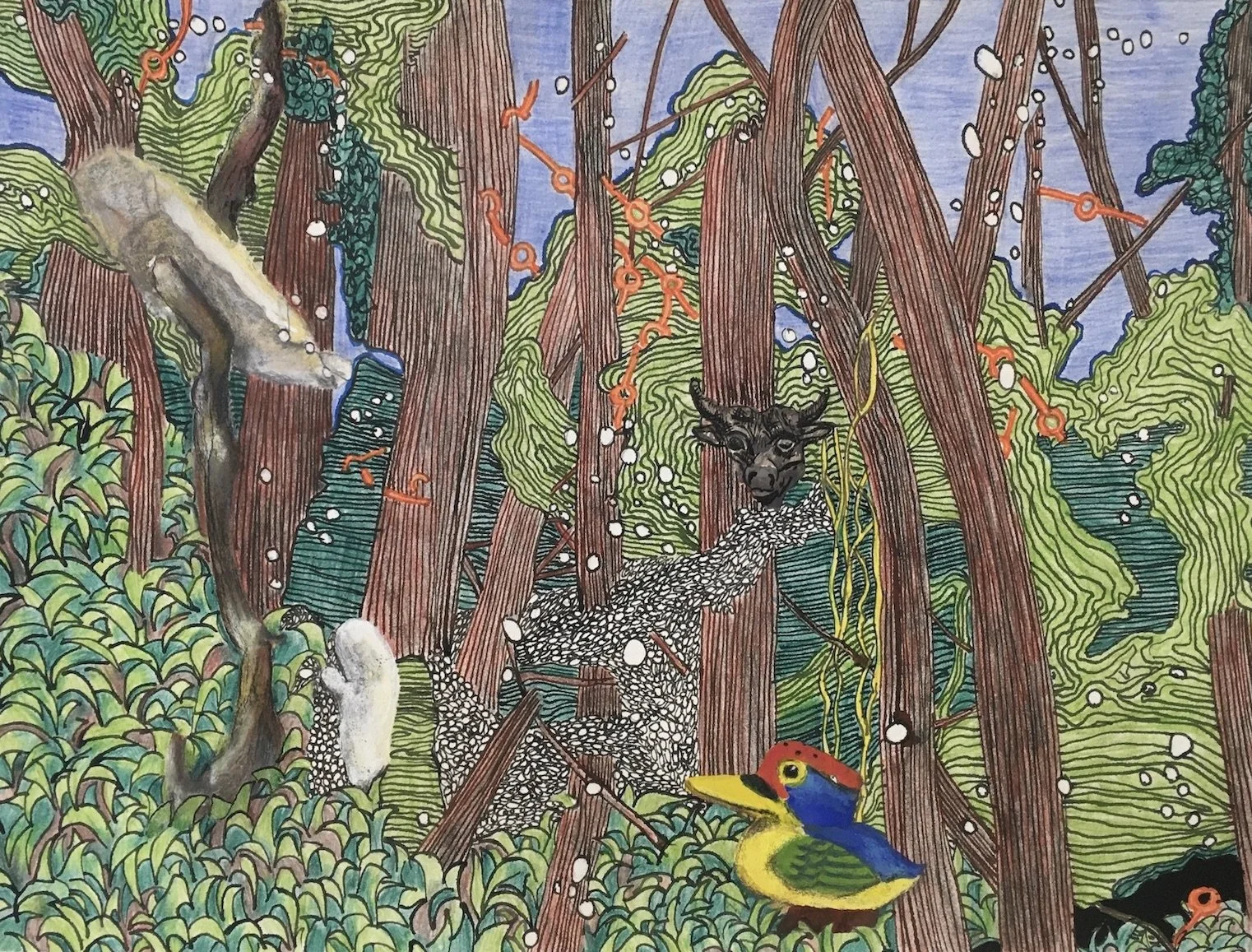 Dancing on the Border IX, 2020, Coloured pencil, ink and pastel, 36 x 27 cm