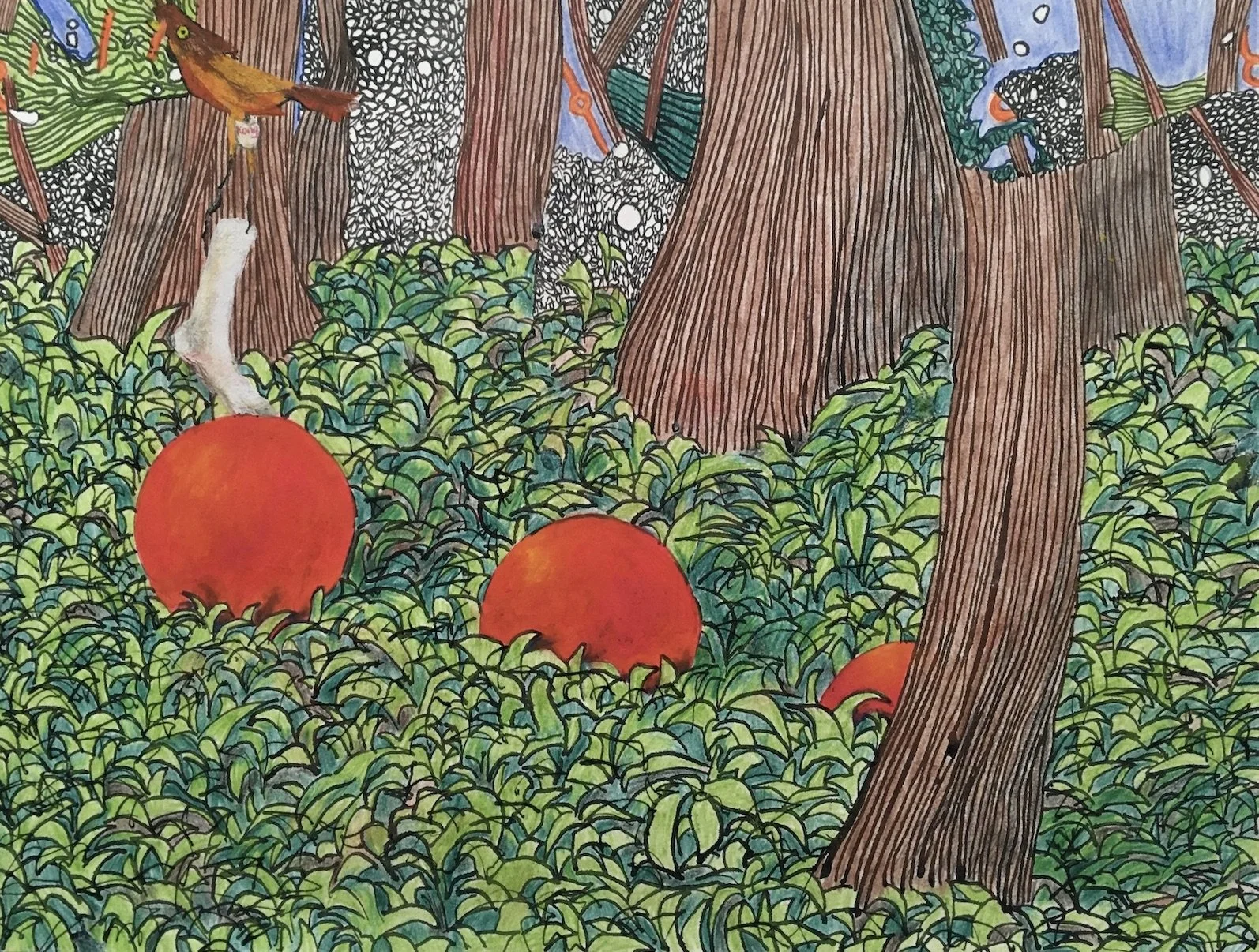 Dancing on the Border XI, 2020, Coloured pencil, ink and pastel, 36 x 27 cm