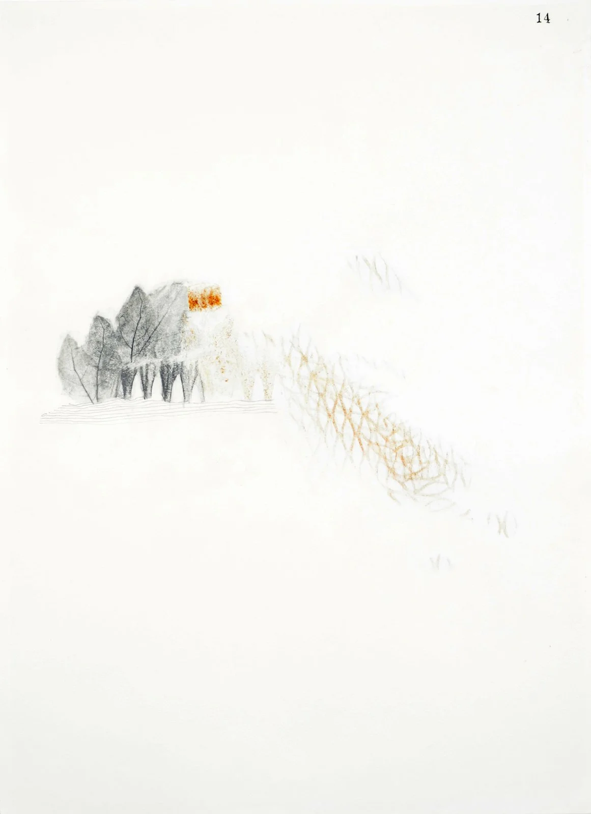 No. 14, 2019, Graphite, rust and carbon on paper, 45 x 29.5cm