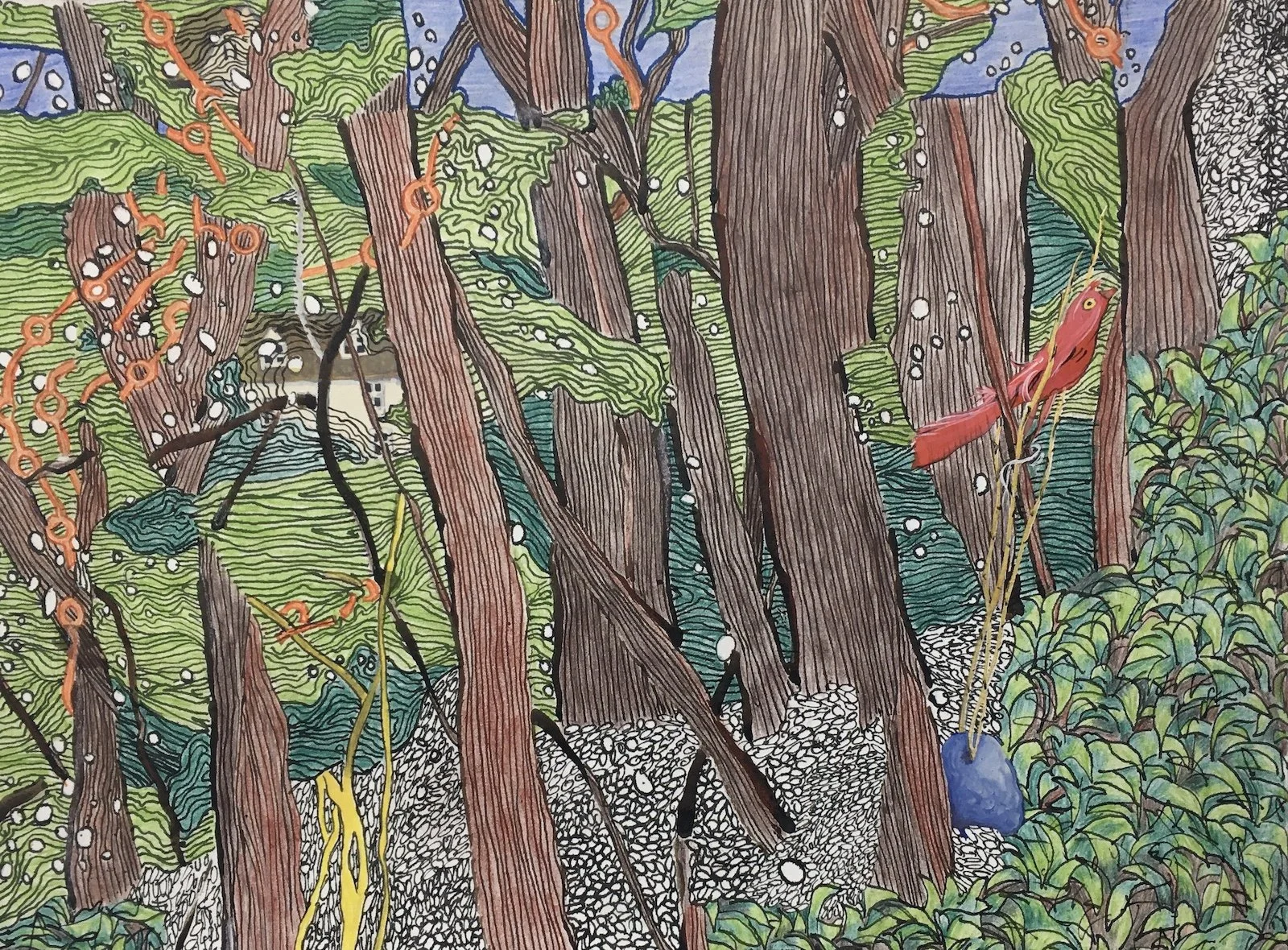 Dancing on the Border III, 2020, Coloured pencil, ink and pastel, 36 x 27 cm