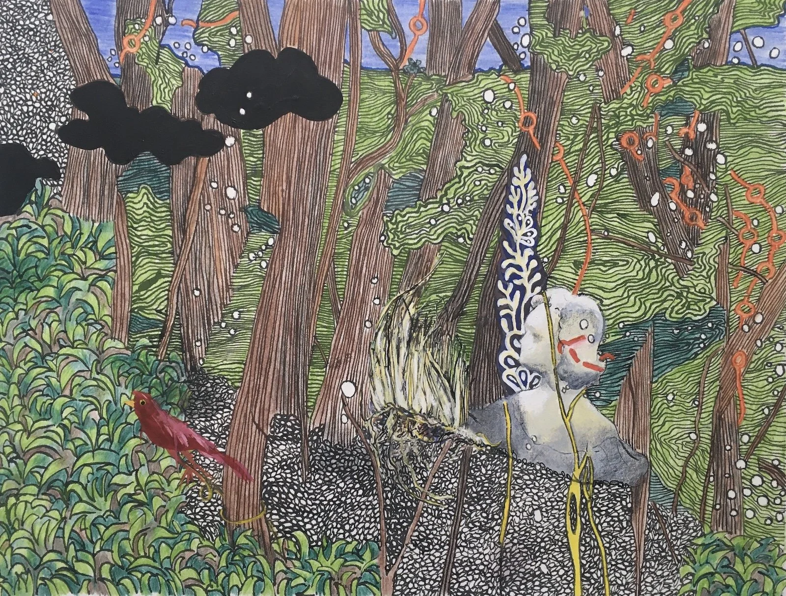 Dancing on the Border VII, 2020, Coloured pencil, ink and pastel, 36 x 27 cm. Private Collection