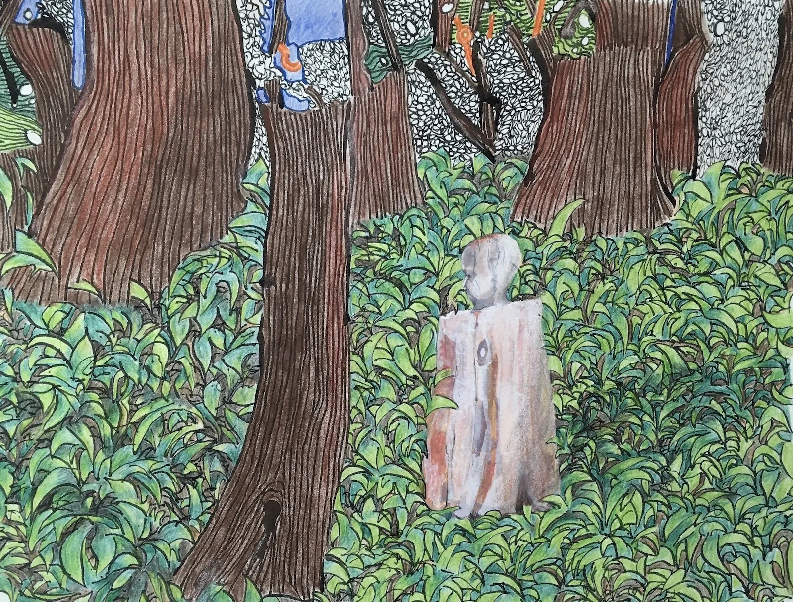 Dancing on the Border I, 2020, Coloured pencil, ink and pastel, 36 x 27 cm