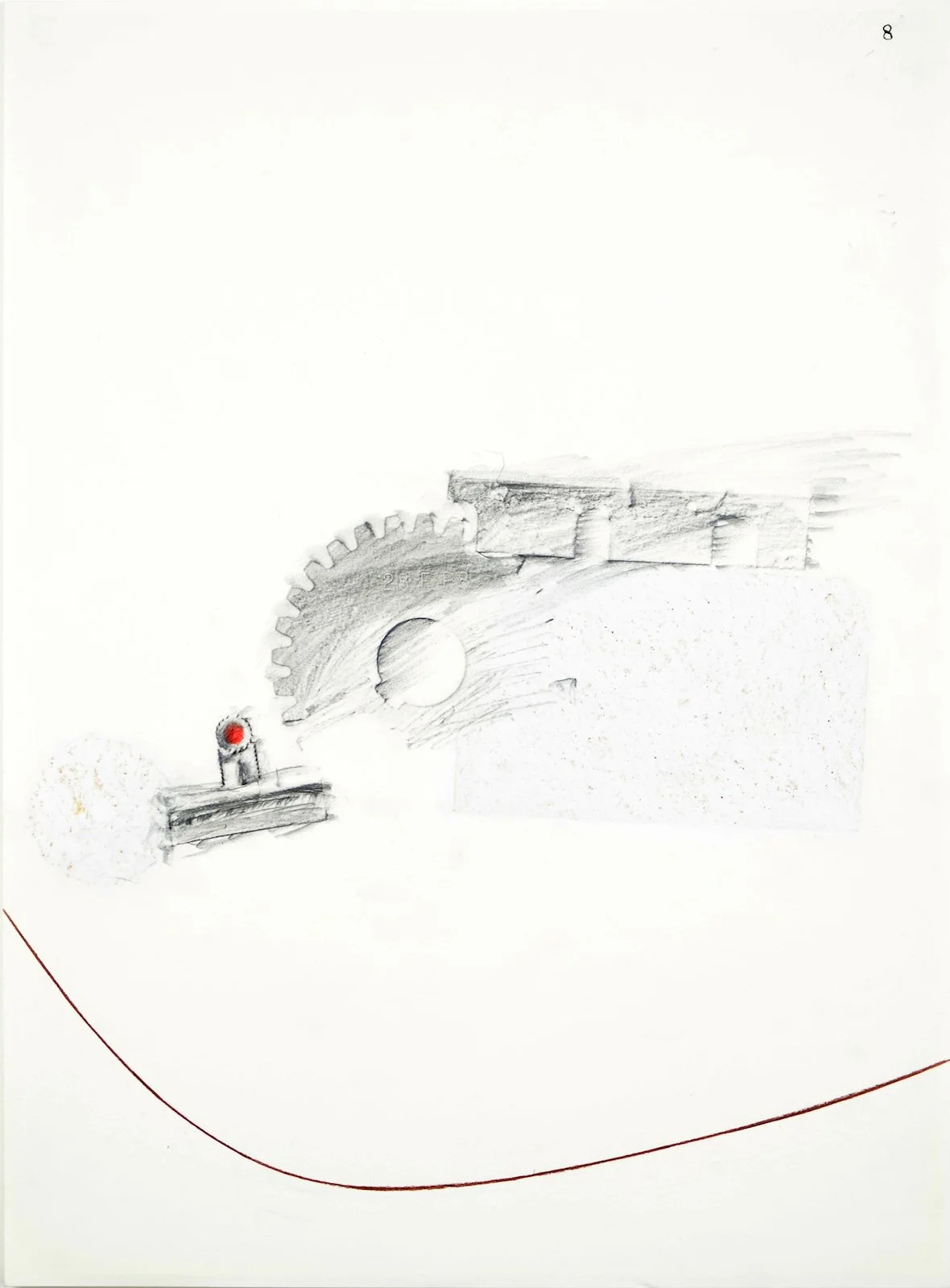 No. 8, 2019, Graphite, coloured pencil, rust and carbon on paper, 45 x 29.5 cm