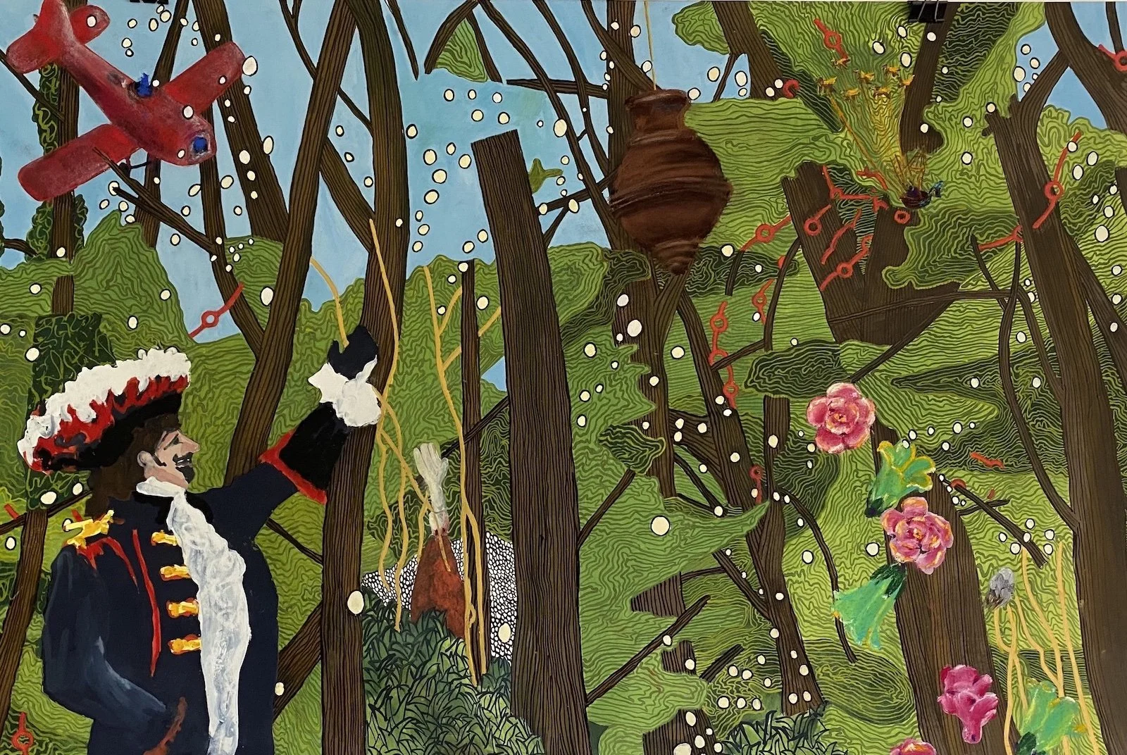 Time Waits for No Man, 2021, Gouache, oil pastel and ink on paper, 99 x 66.5cm