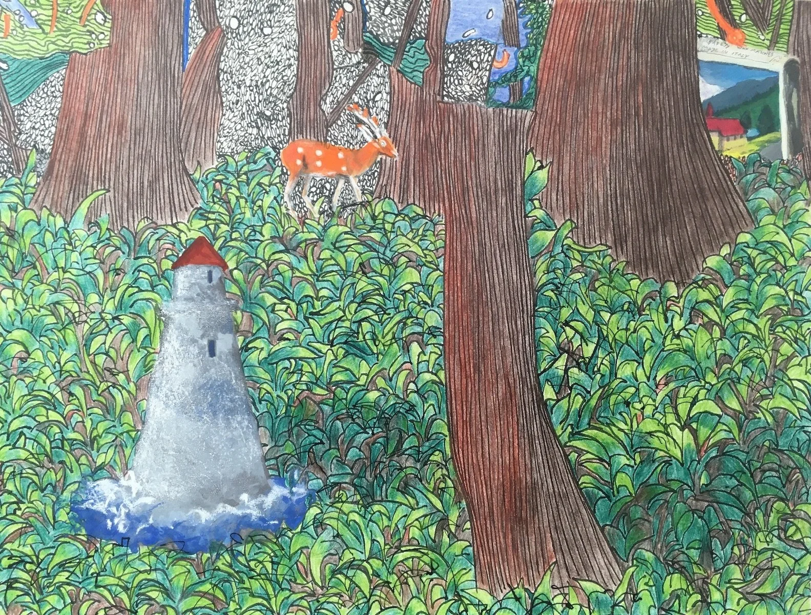 Dancing on the Border VI, 2020, Coloured pencil, ink and pastel, 36 x 27 cm