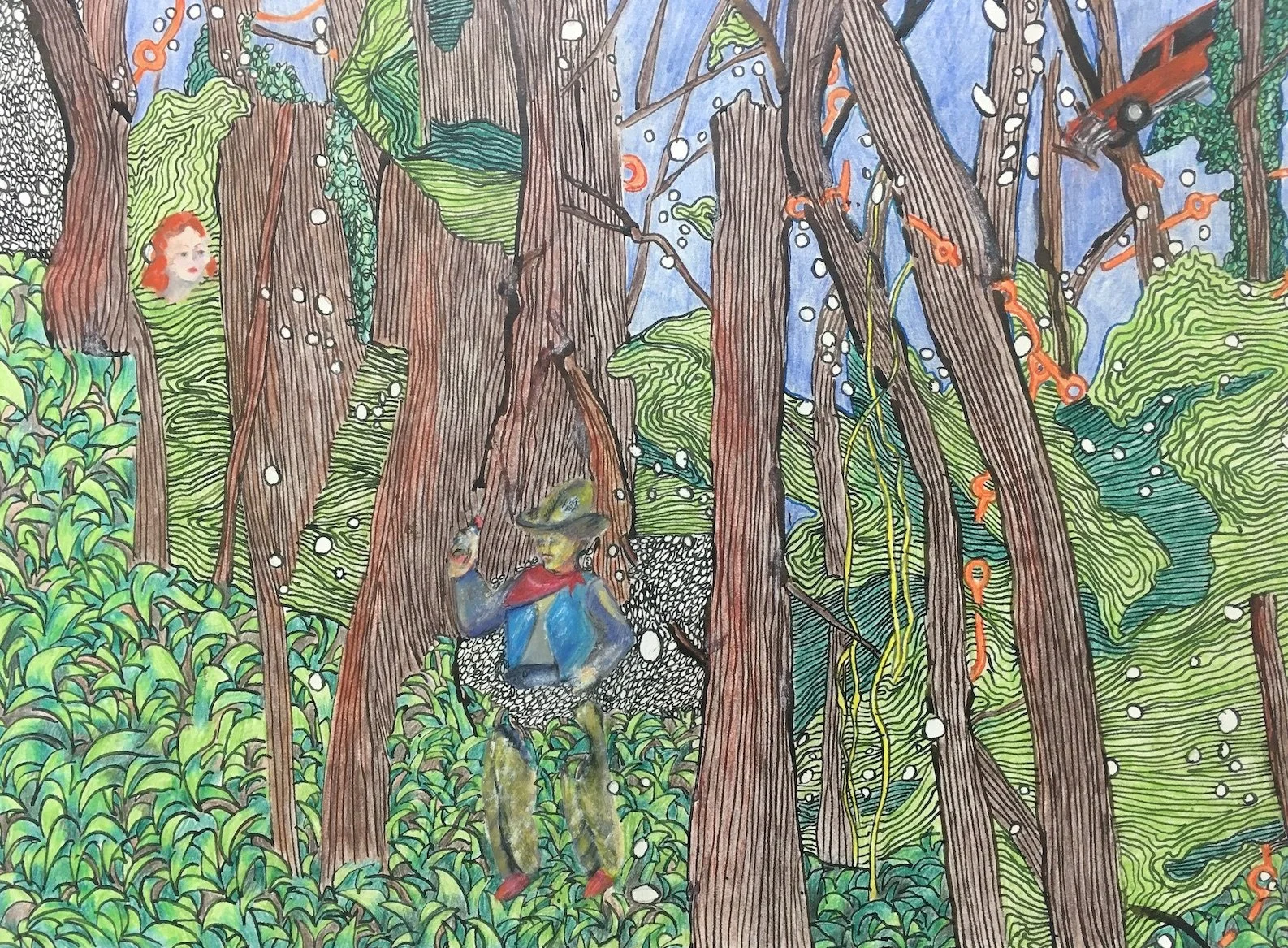 Dancing on the Border V, 2020, Coloured pencil, ink and pastel, 36 x 27 cm