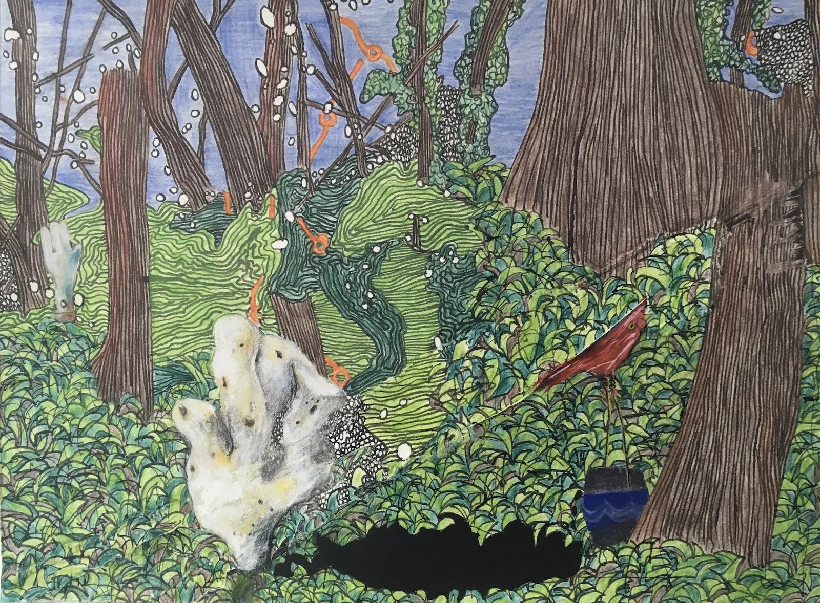 Dancing on the Border VIII, 2020, Coloured pencil, ink and pastel, 36 x 27 cm