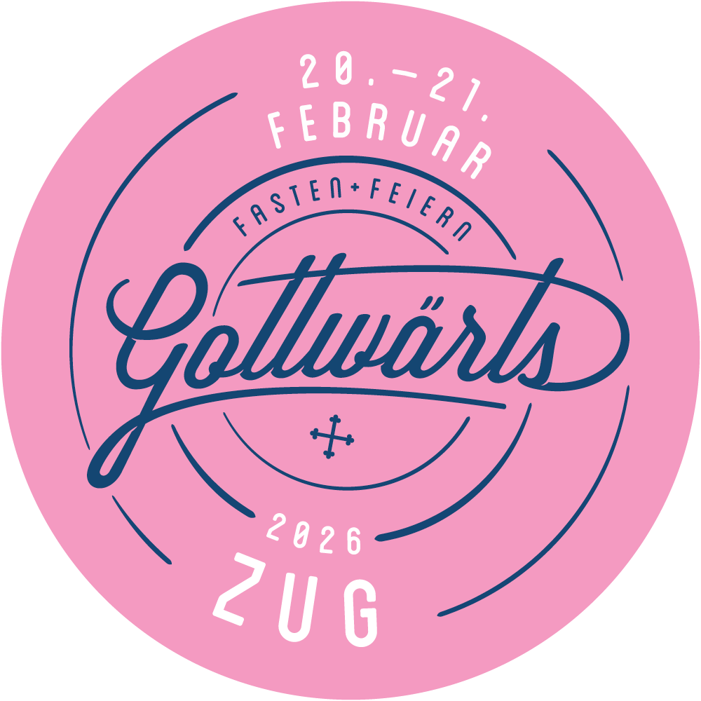 Rundes pinkes Etikett mit blauer Schrift und grafischen Linien, das den Zeitraum vom 20. bis 21. Februar 2026 für das Festa- und Feier-Event im Gotttwäärt beschreibt, in Zugschrift.