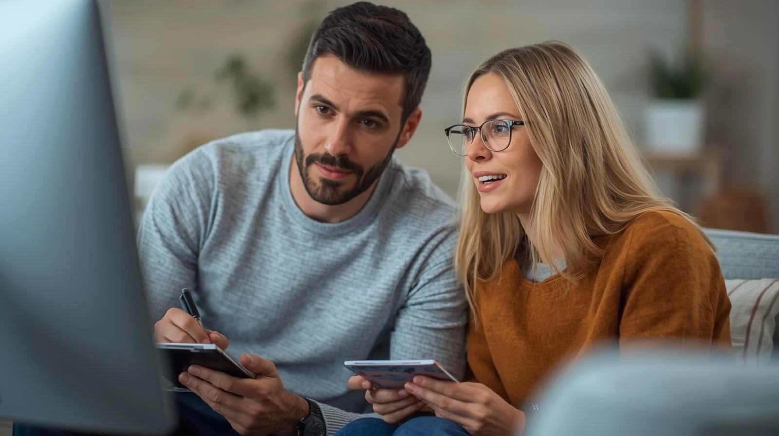 Man en vrouw, samen bezig met online workshop