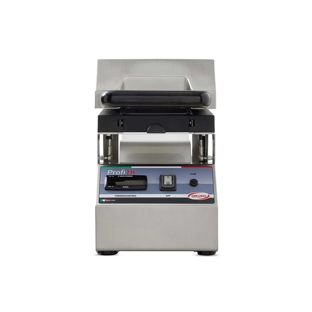 Macchina per il caffè in acciaio con interruttore e display, usata per il riscaldamento.