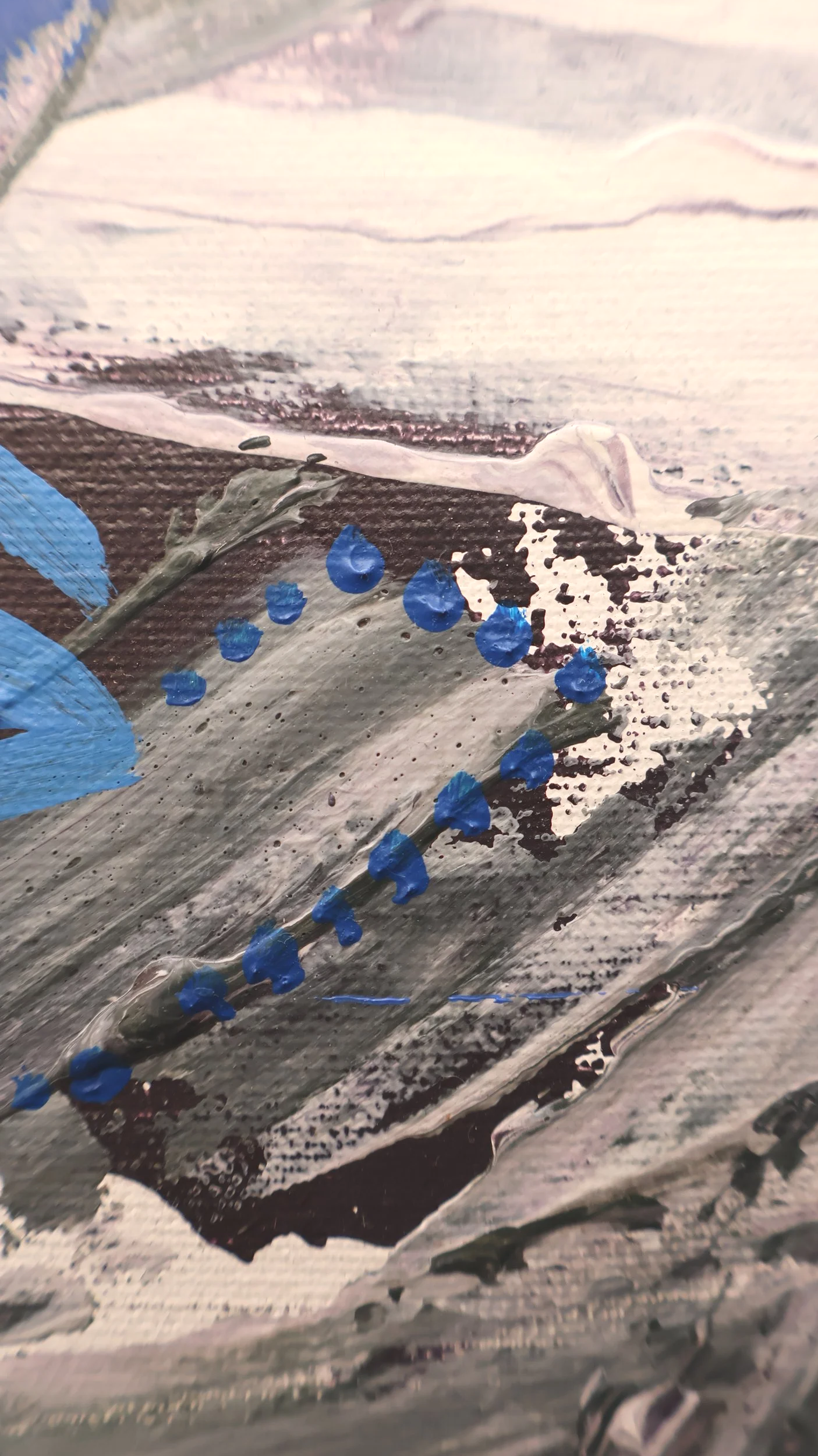 ‘calm after chaos’, 2025, acrylic & oil on canvas, 89×146 cm details