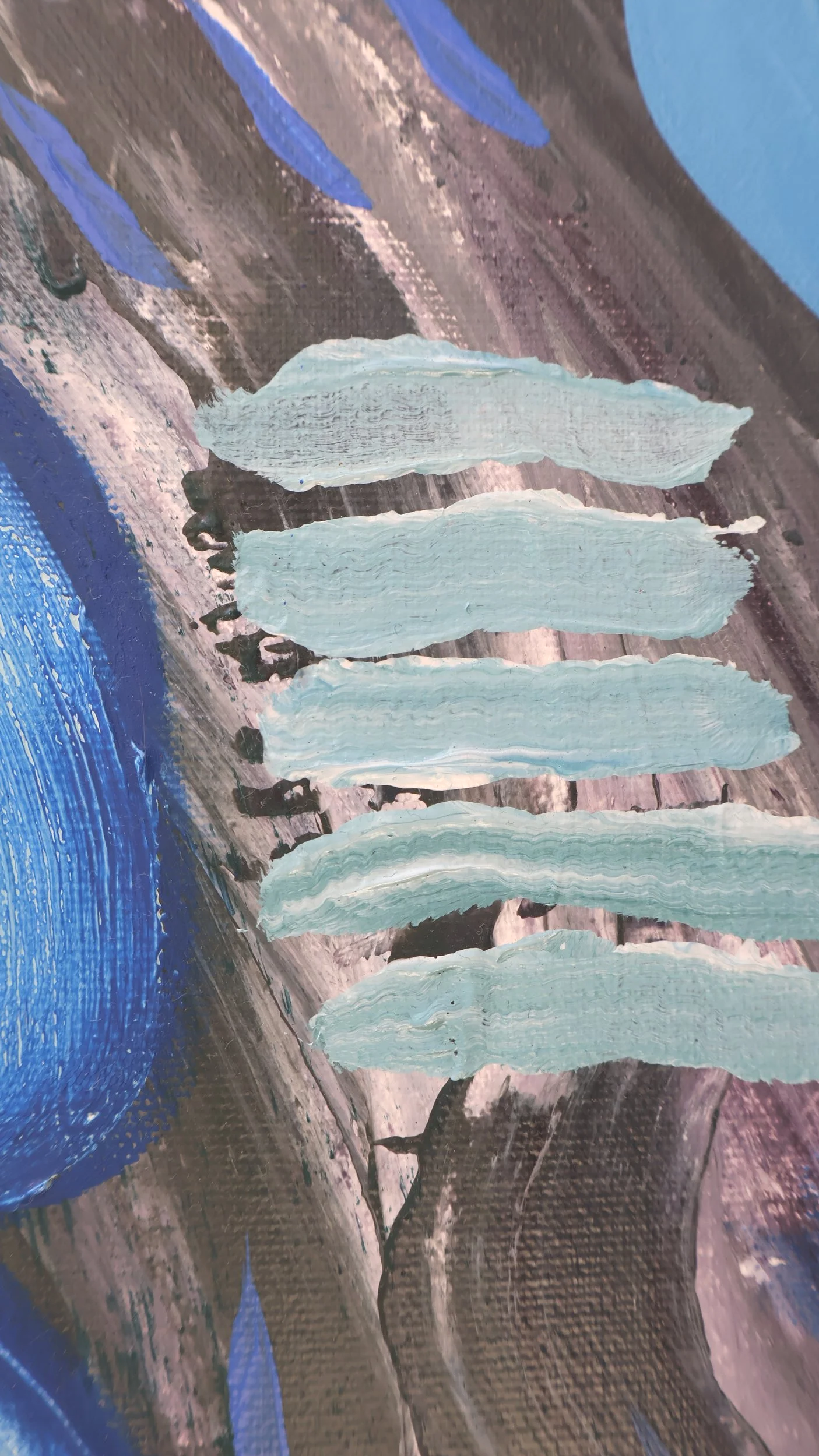 ‘calm after chaos’, 2025, acrylic & oil on canvas, 89×146 cm details