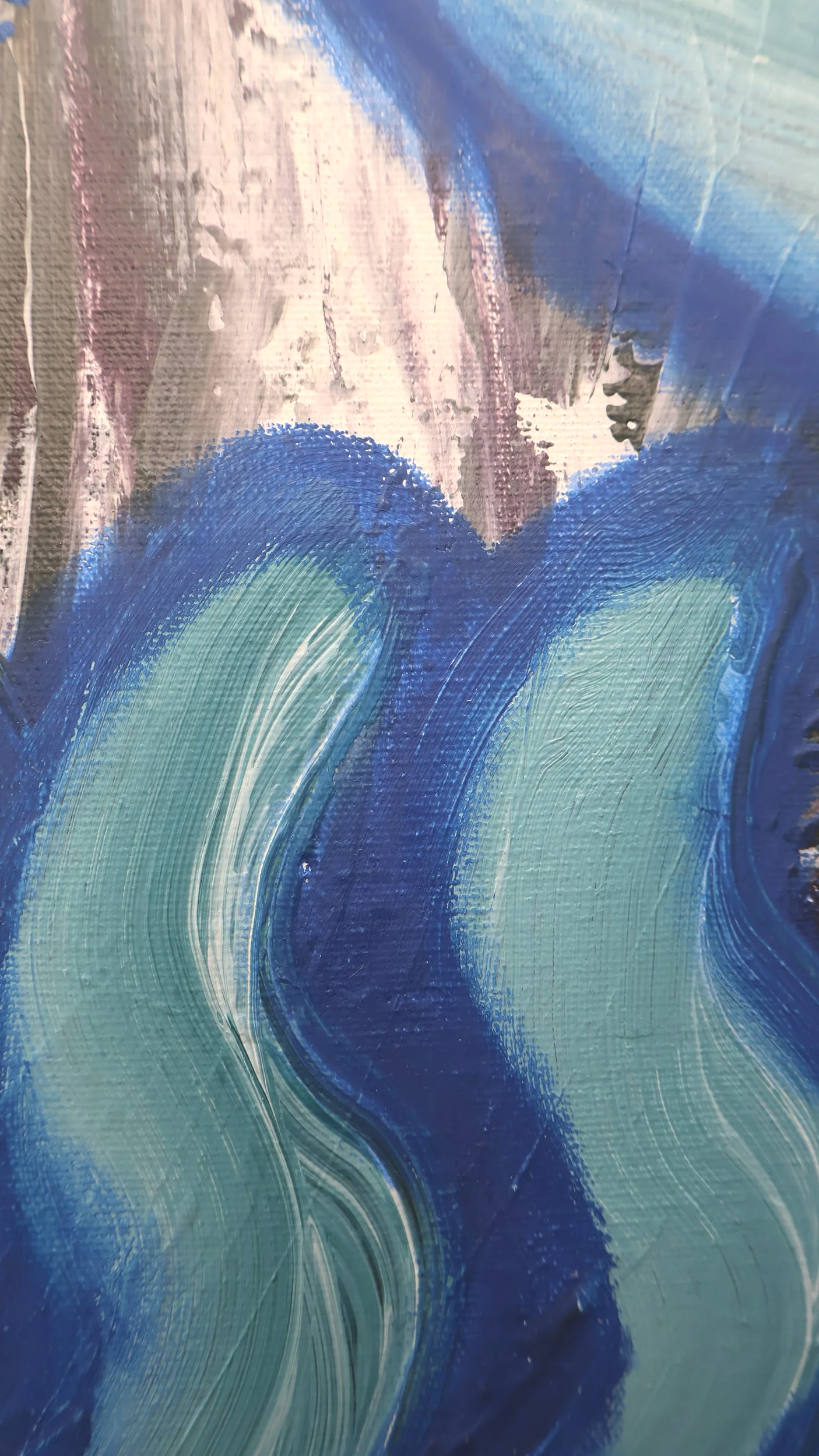 ‘calm after chaos’, 2025, acrylic & oil on canvas, 89×146 cm details