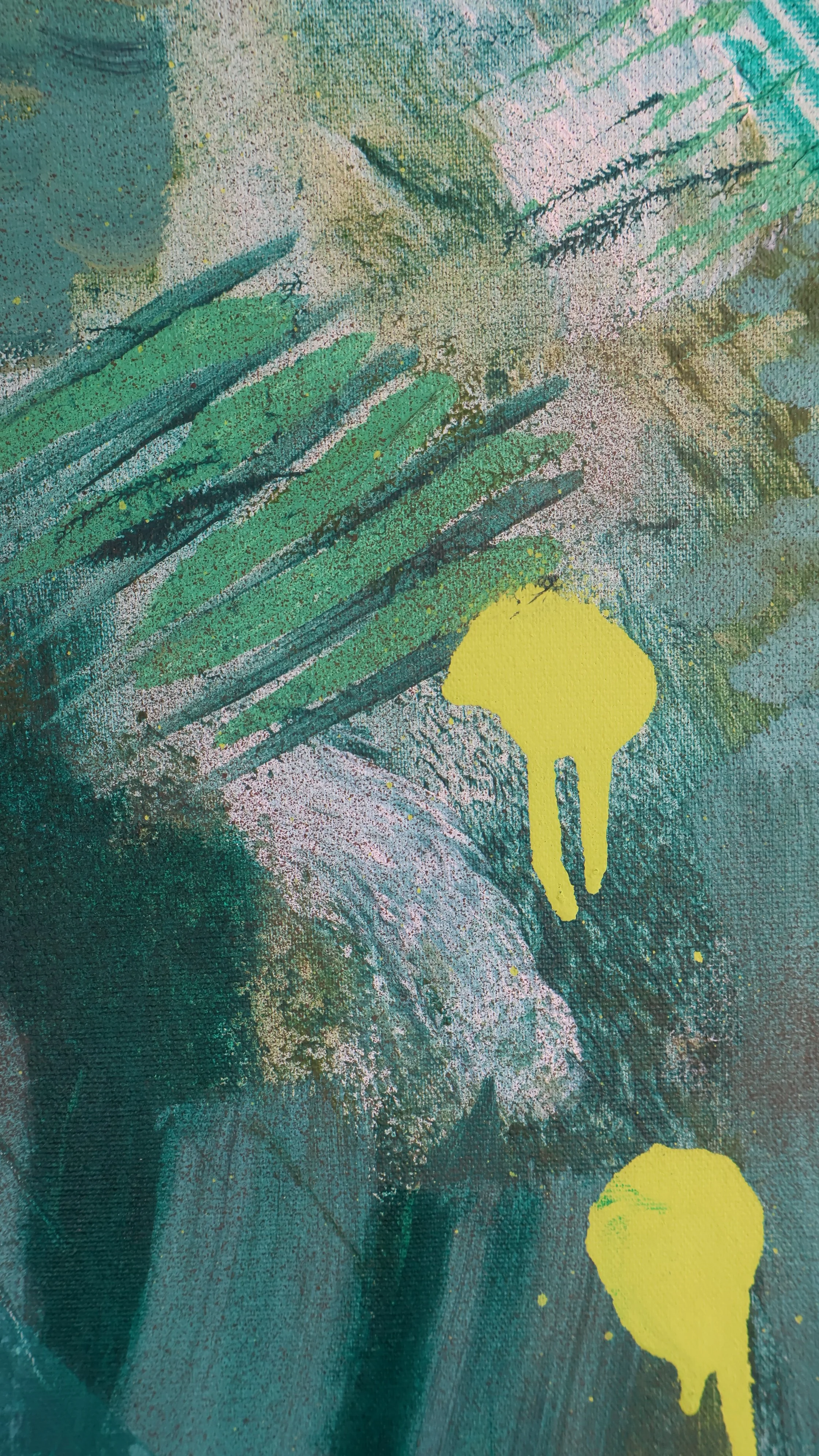 ‘Greenery’, 2022, acrylic, oil, graffiti on canvas, 95×130 cm details