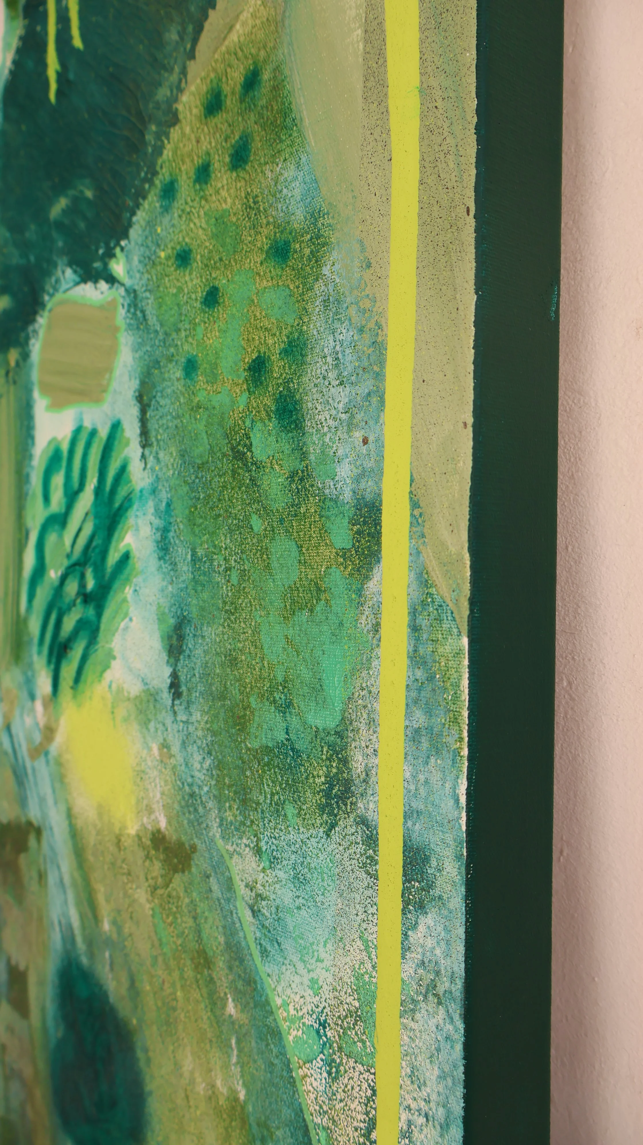 ‘Greenery’, 2022, acrylic, oil, graffiti on canvas, 95×130 cm details