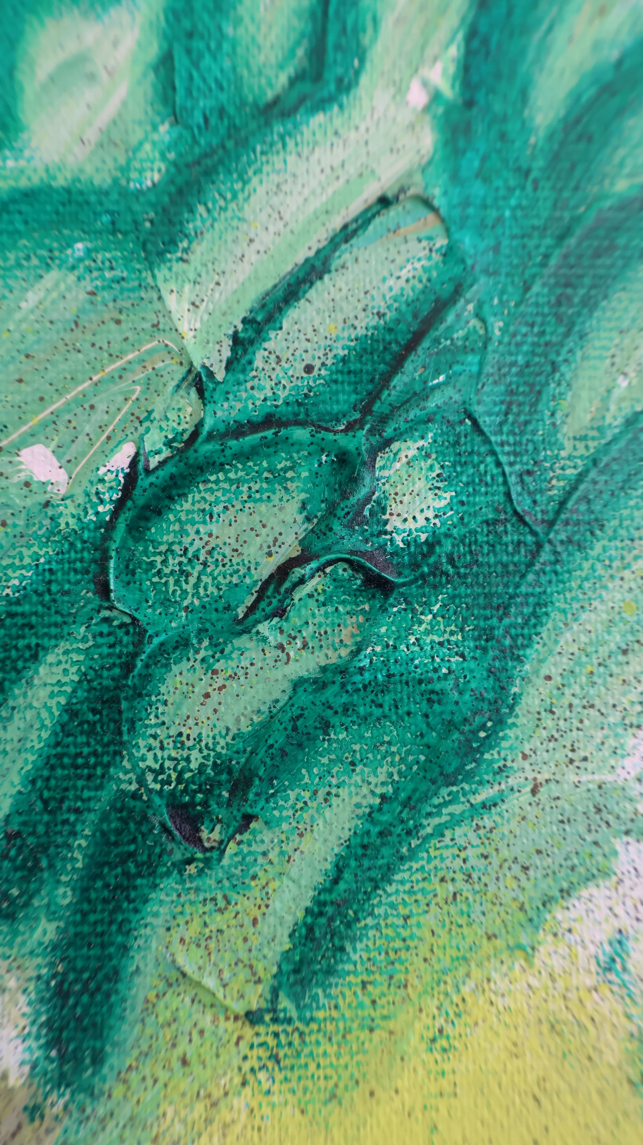 ‘Greenery’, 2022, acrylic, oil, graffiti on canvas, 95×130 cm details