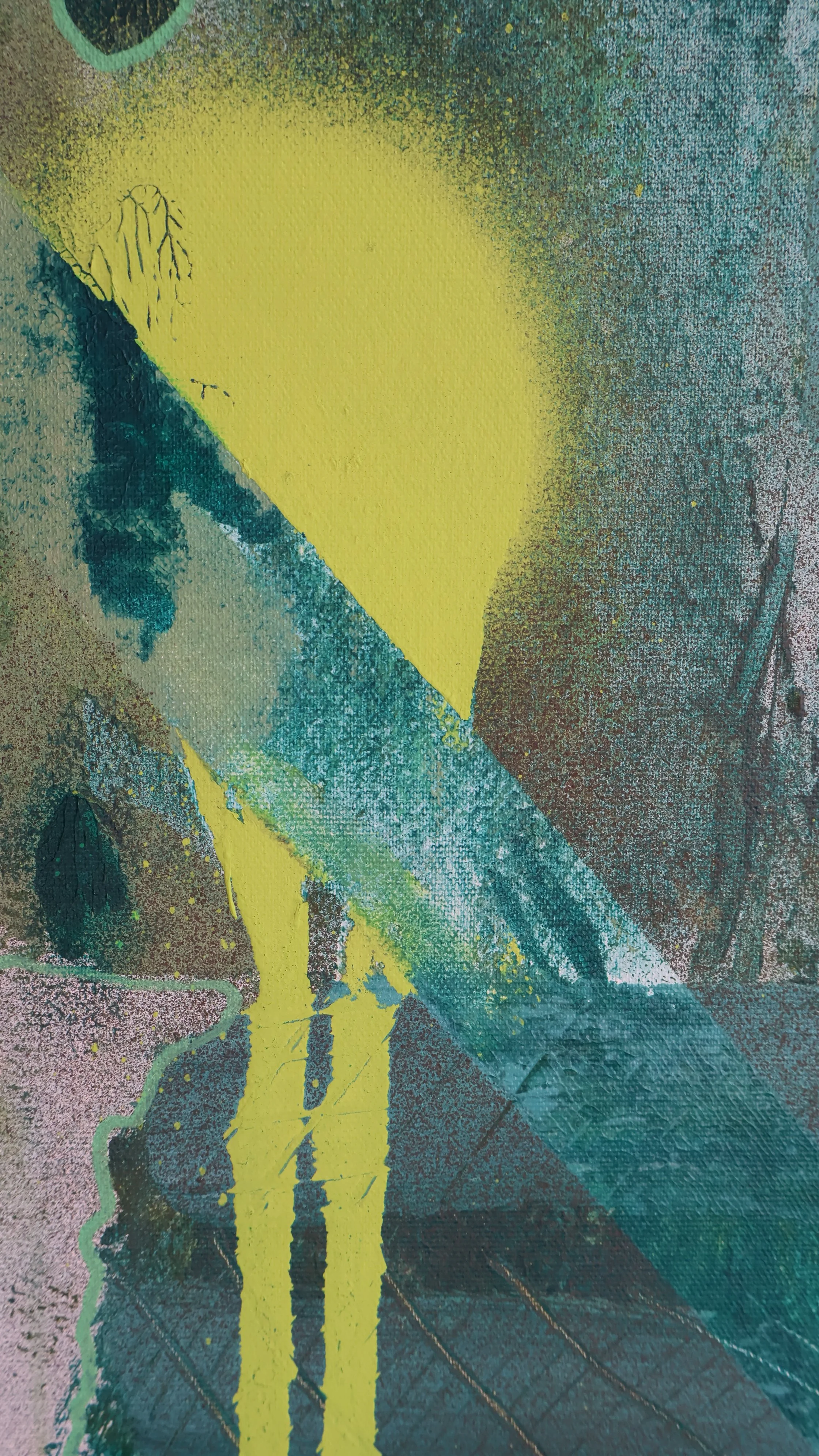 ‘Greenery’, 2022, acrylic, oil, graffiti on canvas, 95×130 cm details