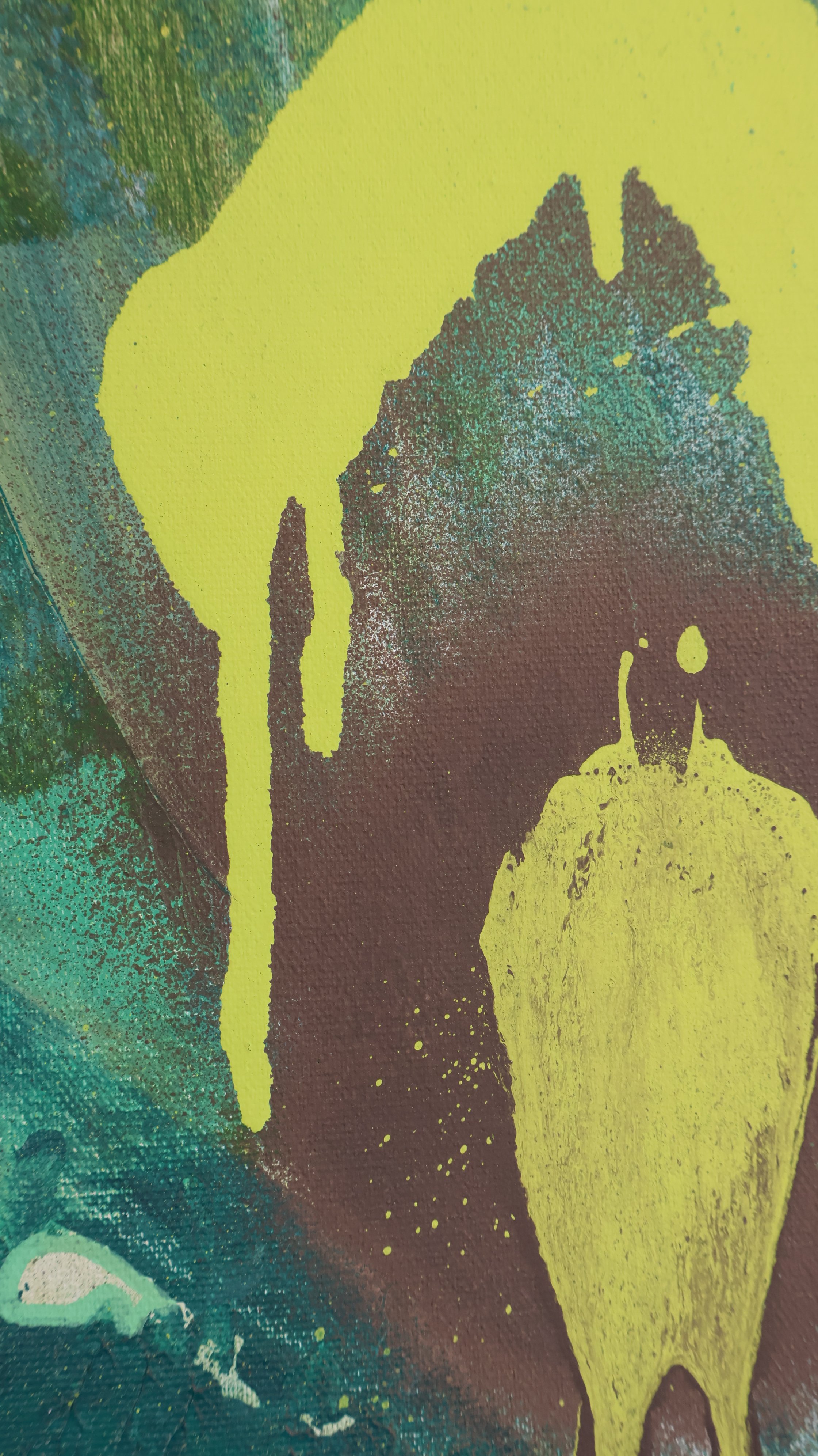 ‘Greenery’, 2022, acrylic, oil, graffiti on canvas, 95×130 cm details