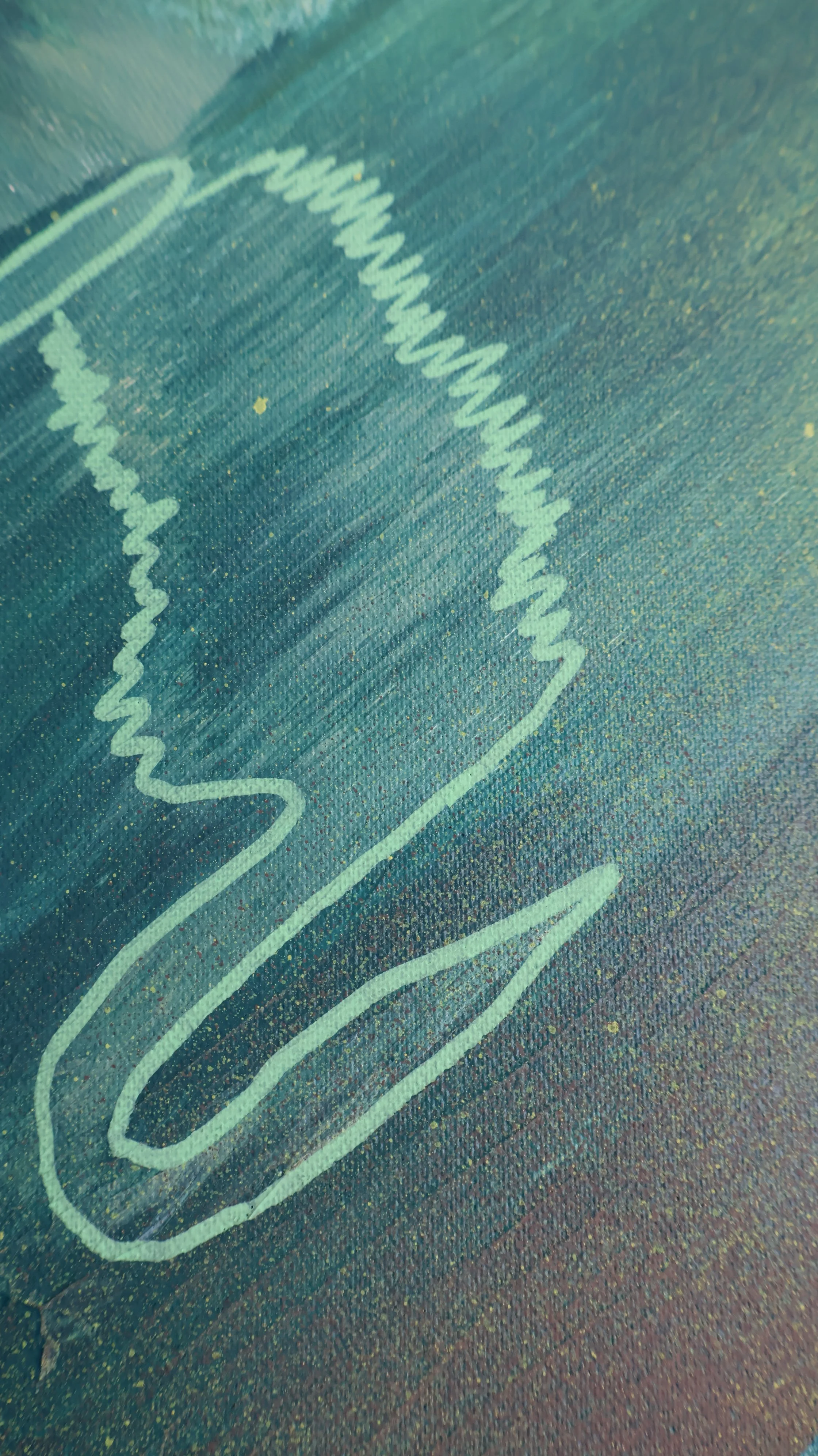 ‘Greenery’, 2022, acrylic, oil, graffiti on canvas, 95×130 cm details