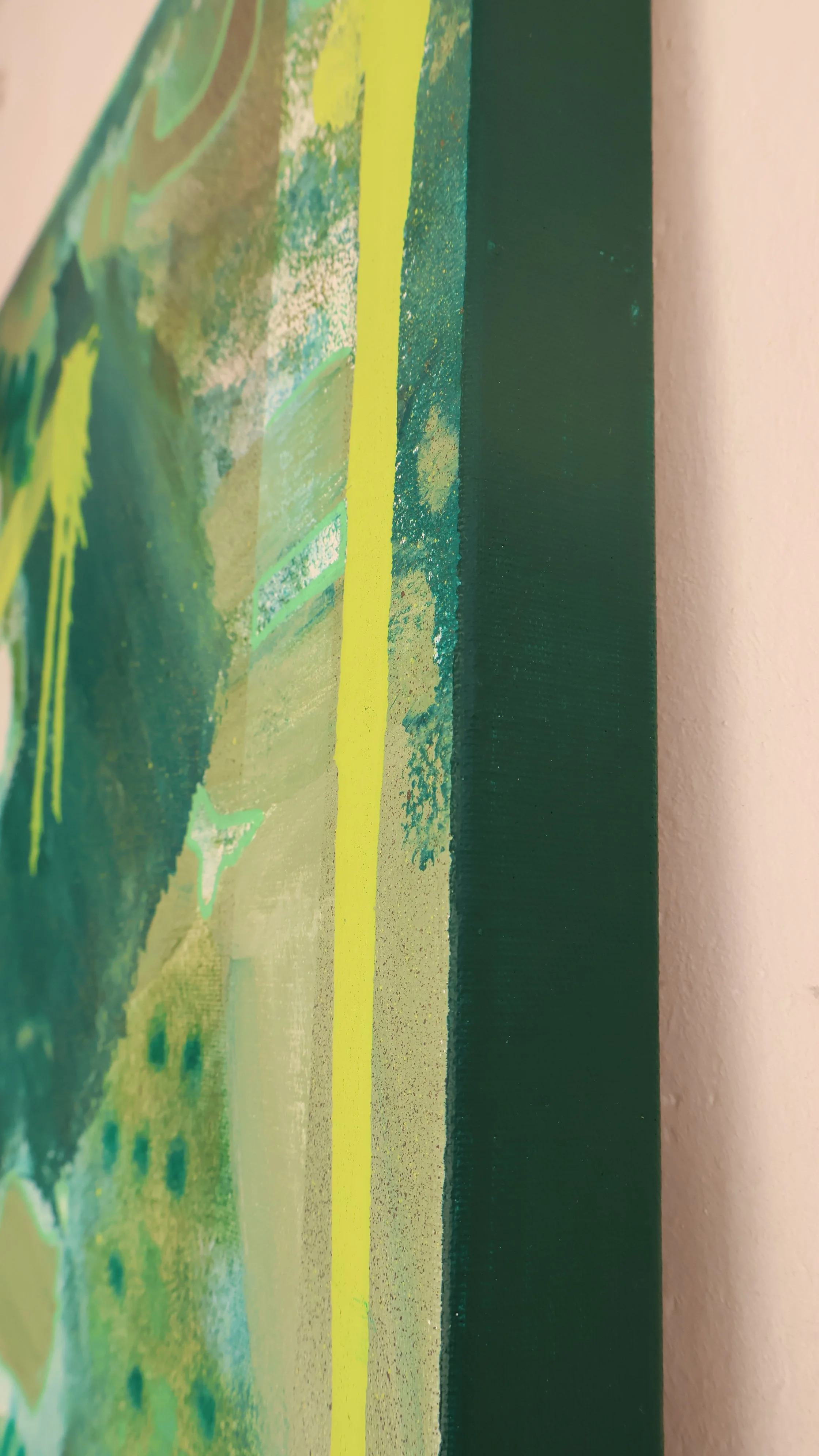 ‘Greenery’,2022, acrylic, oil, graffiti on canvas, 95×130 cm details