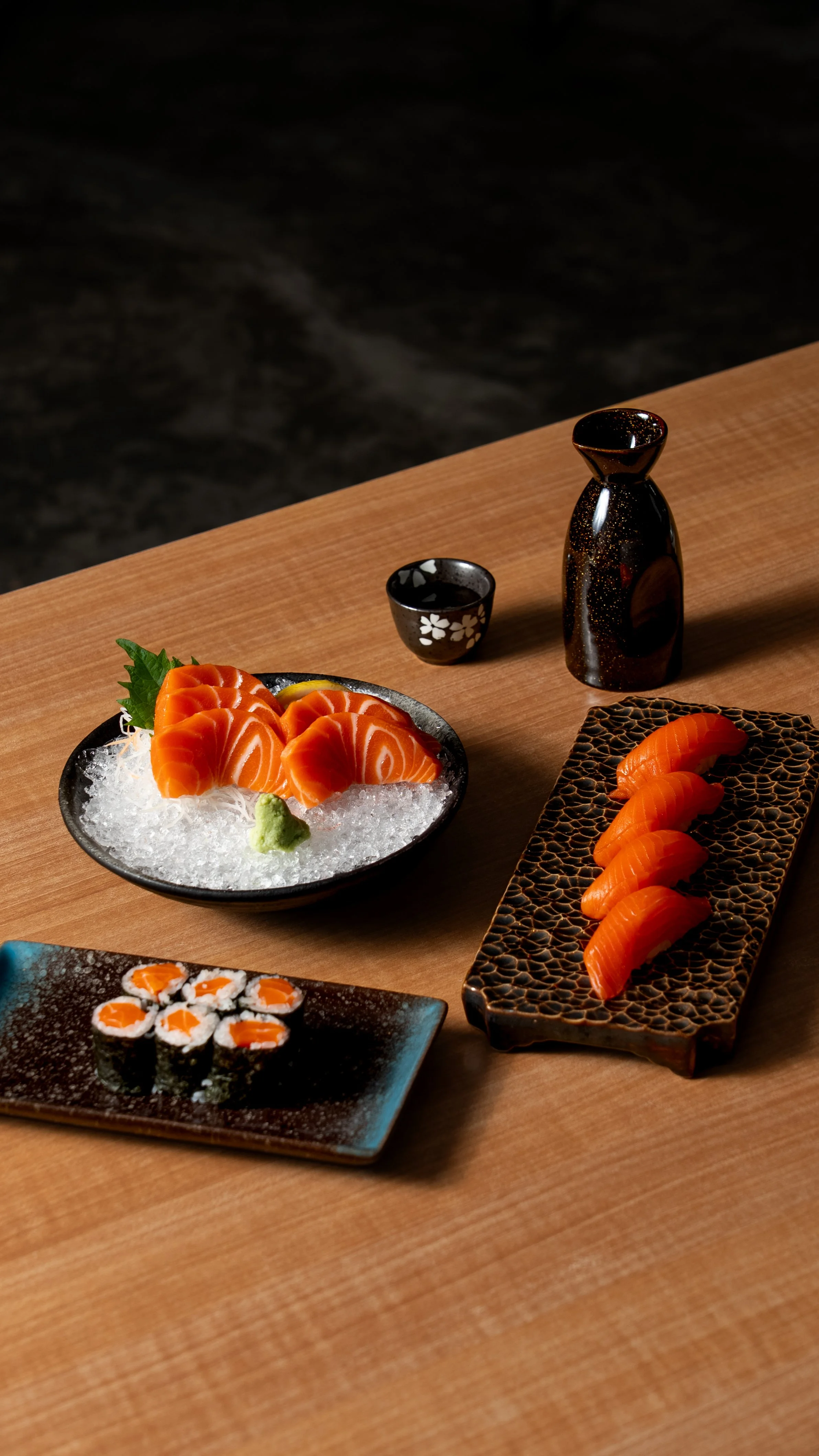 Salmon sashimi and sushi platter, food photography by food photographer malaysia