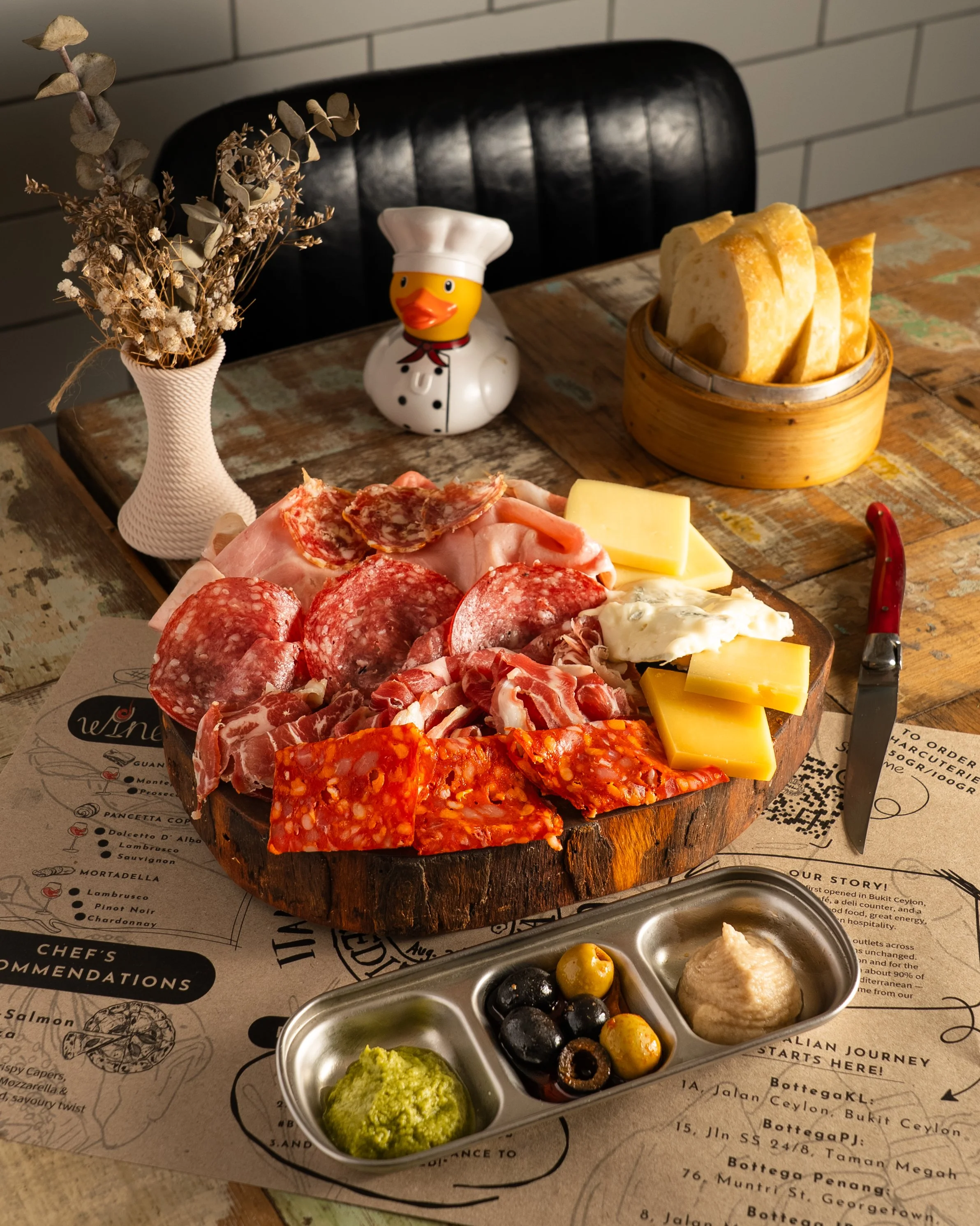 Well arranged food on cutting board shot by food photographer in kl