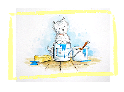 Illustration by Frank Endersby of childhood books character Welly the Westie