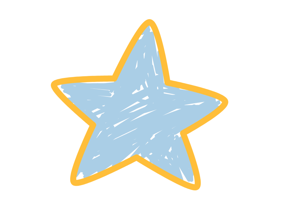 Drawn blue star with a yellow outline.