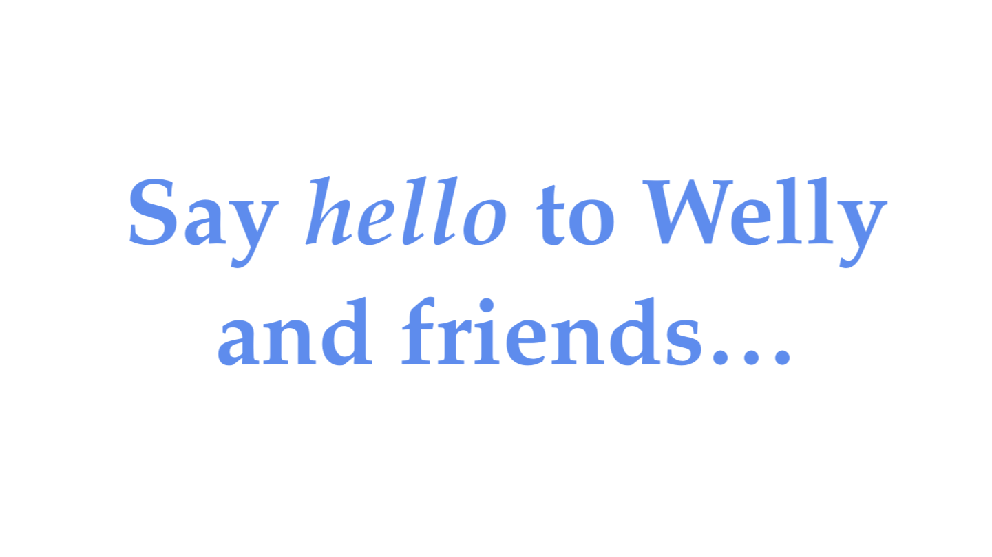 Graphics image that introduces Welly the Westie and other characters in the childrens book series