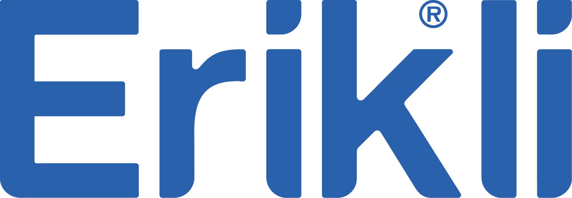 EriKİ marka logosu, mavi renkli ve büyük harflerle yazılmış.