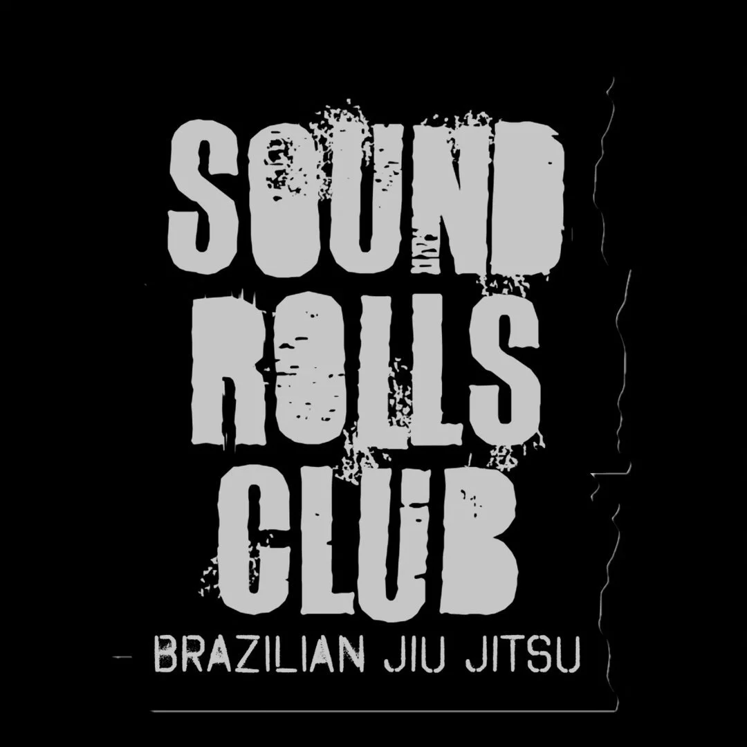 Logo for Sound Rolls Club featuring distressed gray text on a black background, with the subtitle 'Brazilian Jiu Jitsu'.
