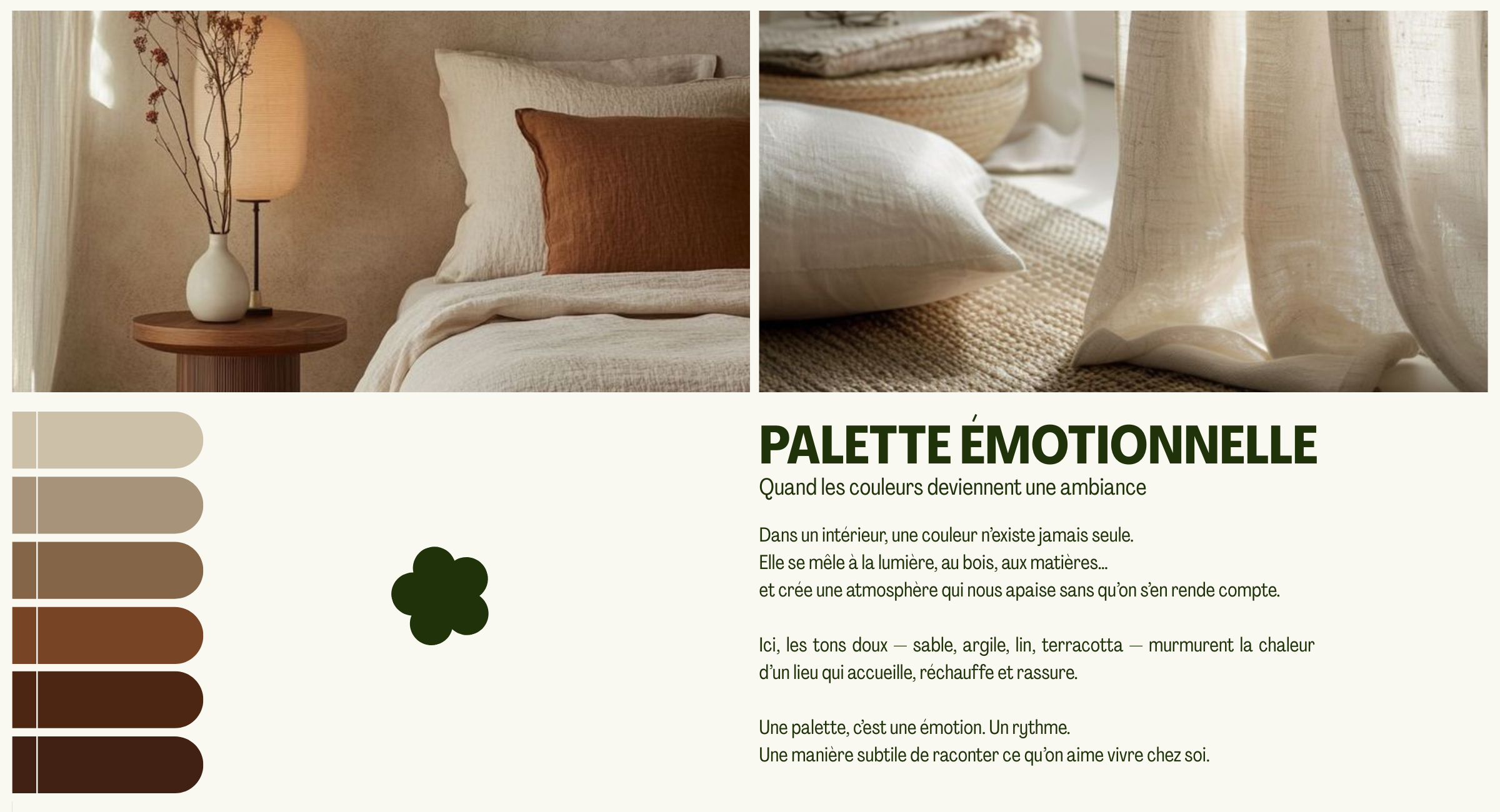 Palette émotionnelle de couleurs. Sable, argile, lin, terracotta