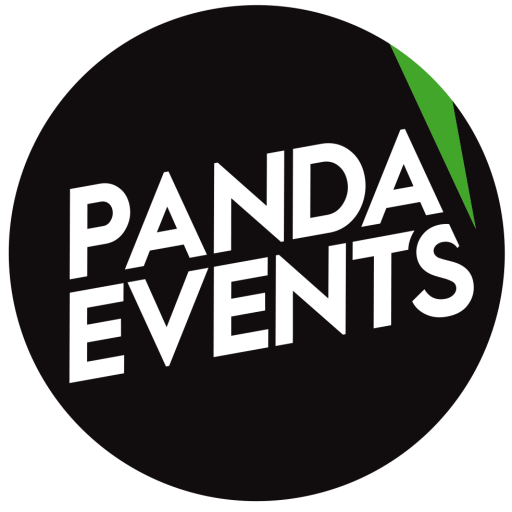 Logo de Panda Events avec texte blanc sur fond noir et une touche de vert