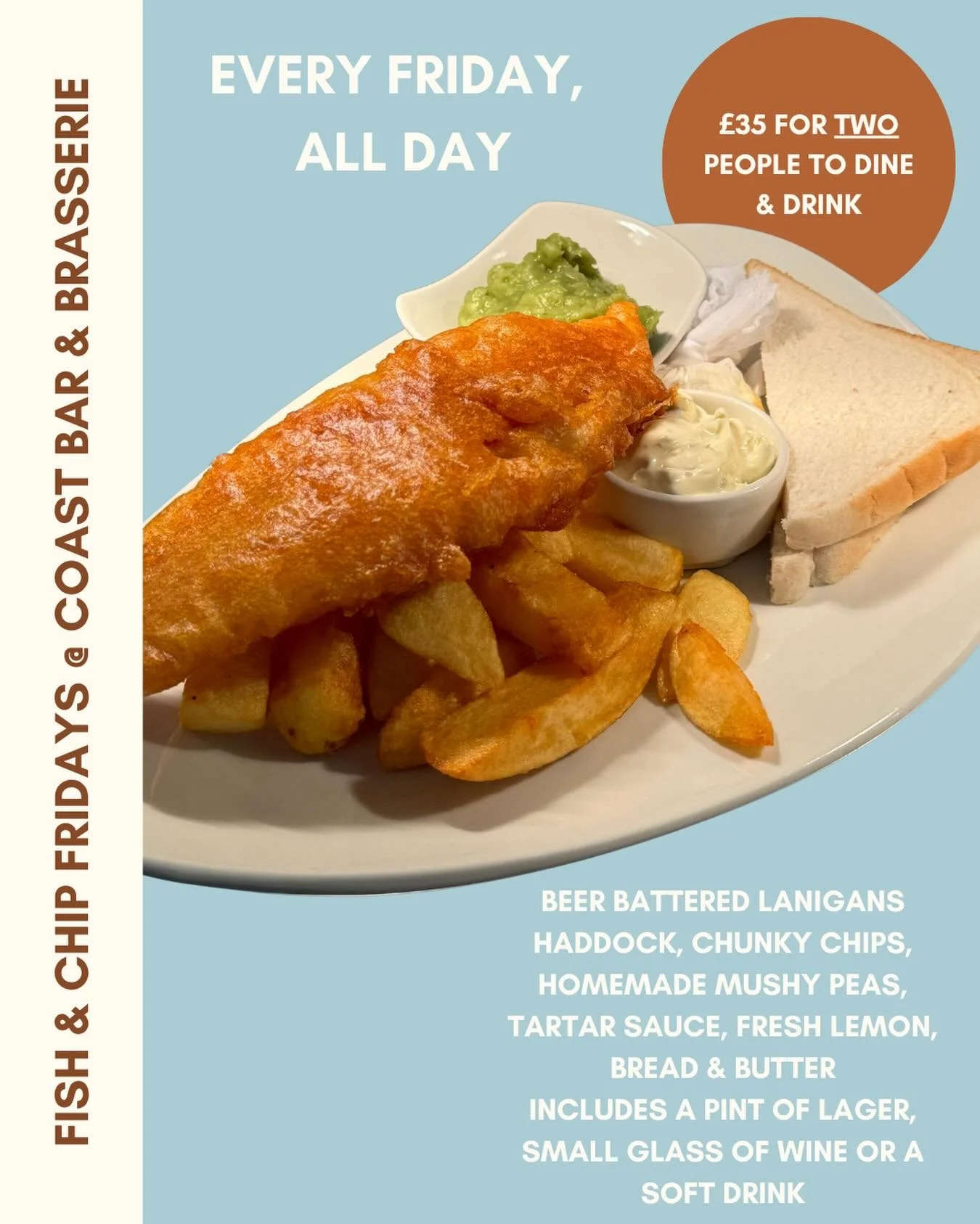 It's Fish and Chip Fridays @ Coast Brasserie 🍴🐟🍟

Crispy, golden, and freshly served&hellip; just how Fridays should be!

Who&rsquo;s joining us today?