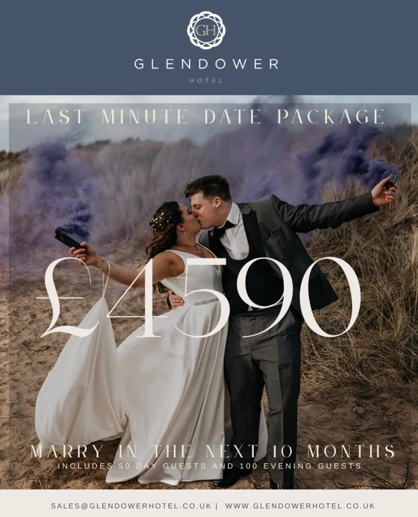 Say &ldquo;I do&rdquo; within the next 10 months and make the most of our exclusive Last Minute Date Package! 💍

For just &pound;4,590, enjoy:
✨ 50 day guests &amp; 100 evening guests
🥂 Bucks Fizz drinks reception
🍽️ 3 course set wedding breakfast