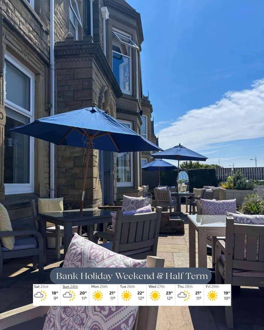 Soak up the sunshine in our outdoor seating area this bank holiday and half term 🌞🌻🍷

 With warm weather on the way, it&rsquo;s the perfect spot to relax with a delicious lunch or enjoy a refreshing drink in the sun. We can&rsquo;t wait to welcome