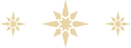 Three gold star-shaped ornaments on a black background