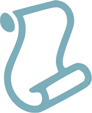 A light blue, stylized, cartoon like icon of a scroll or rolled-up parchment.