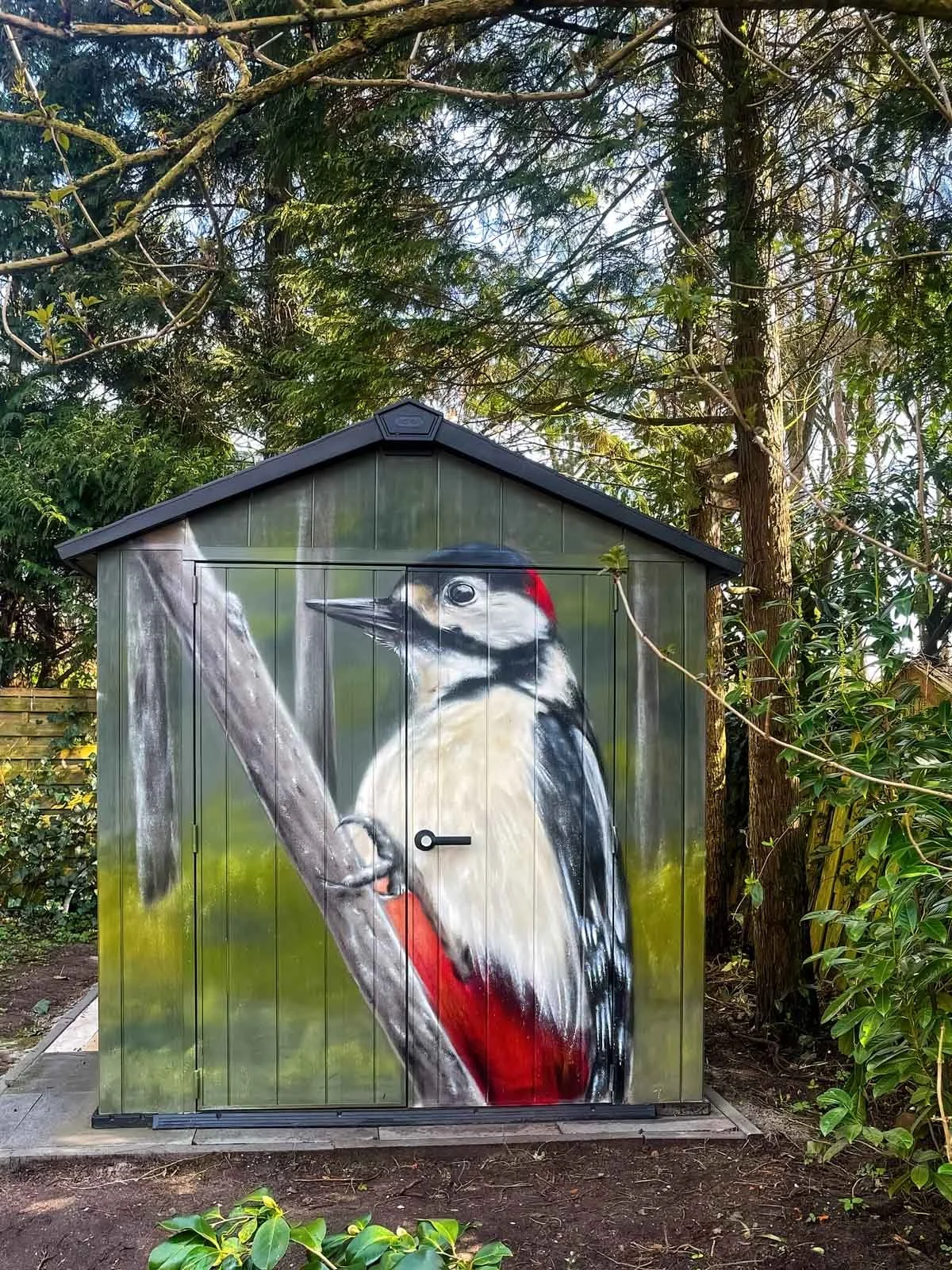 Schildering schuur - Grote Bonte Specht