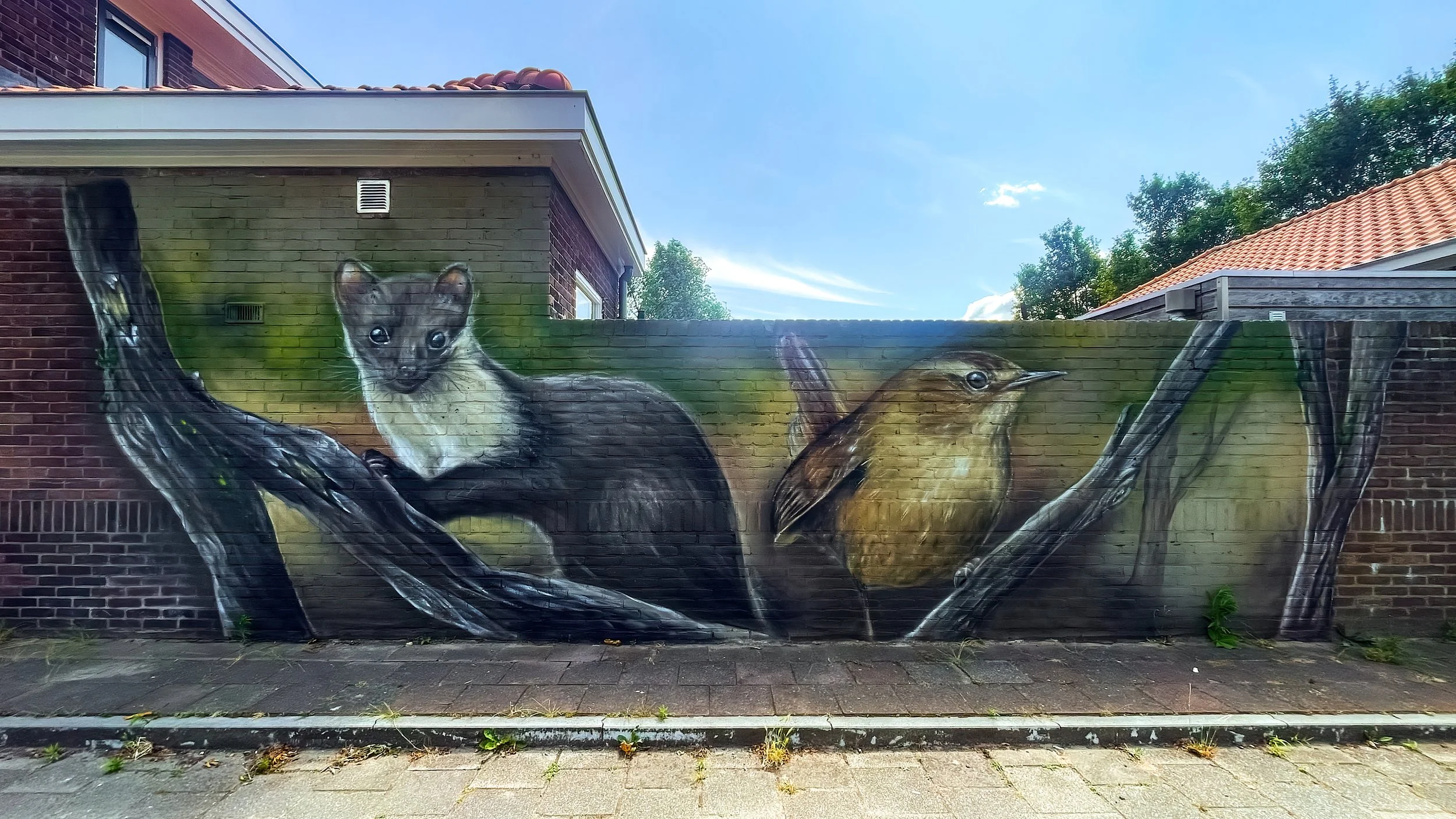 Muurschildering gevel woonwijk - natuur