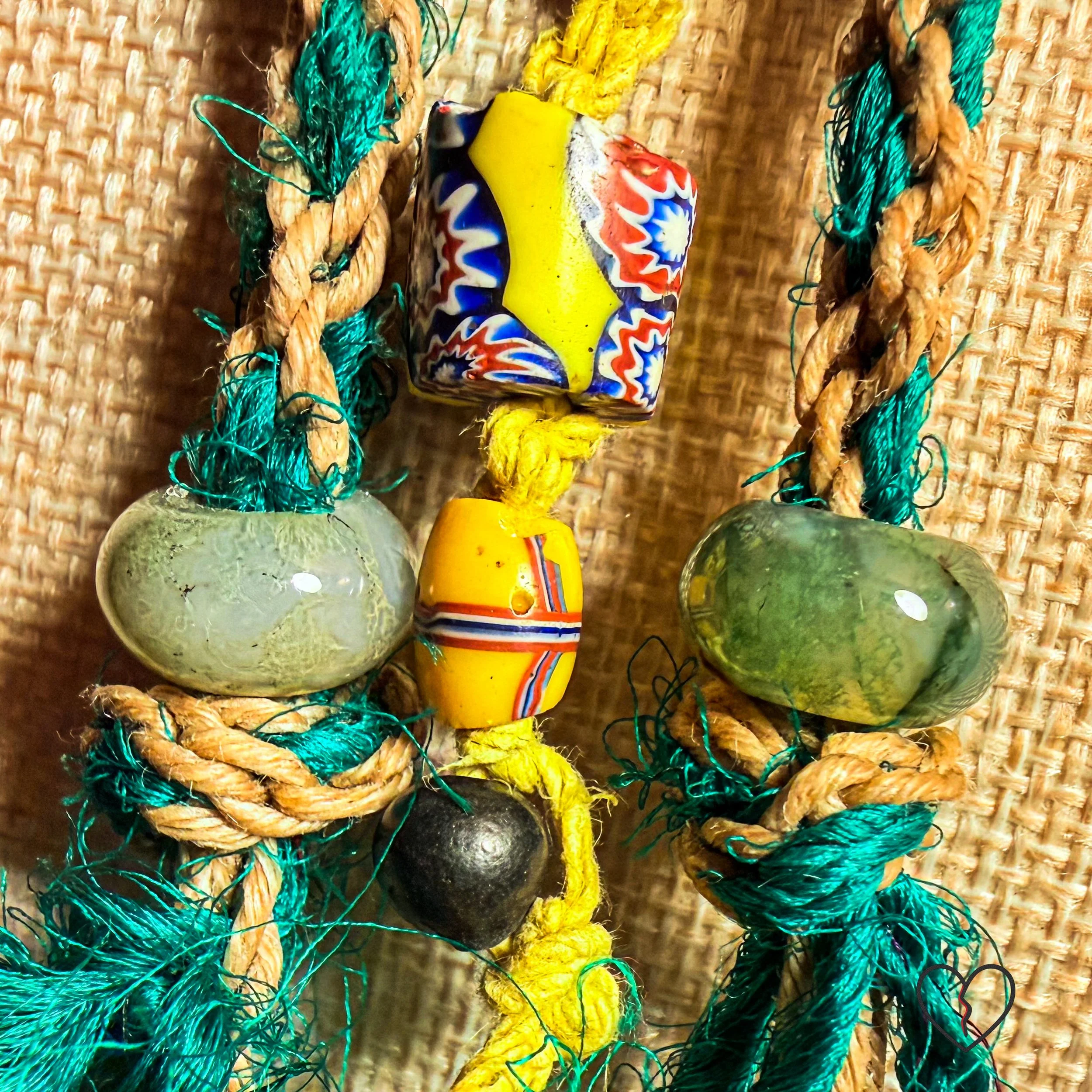 Kumihimo hemp and sari silk cord necklace