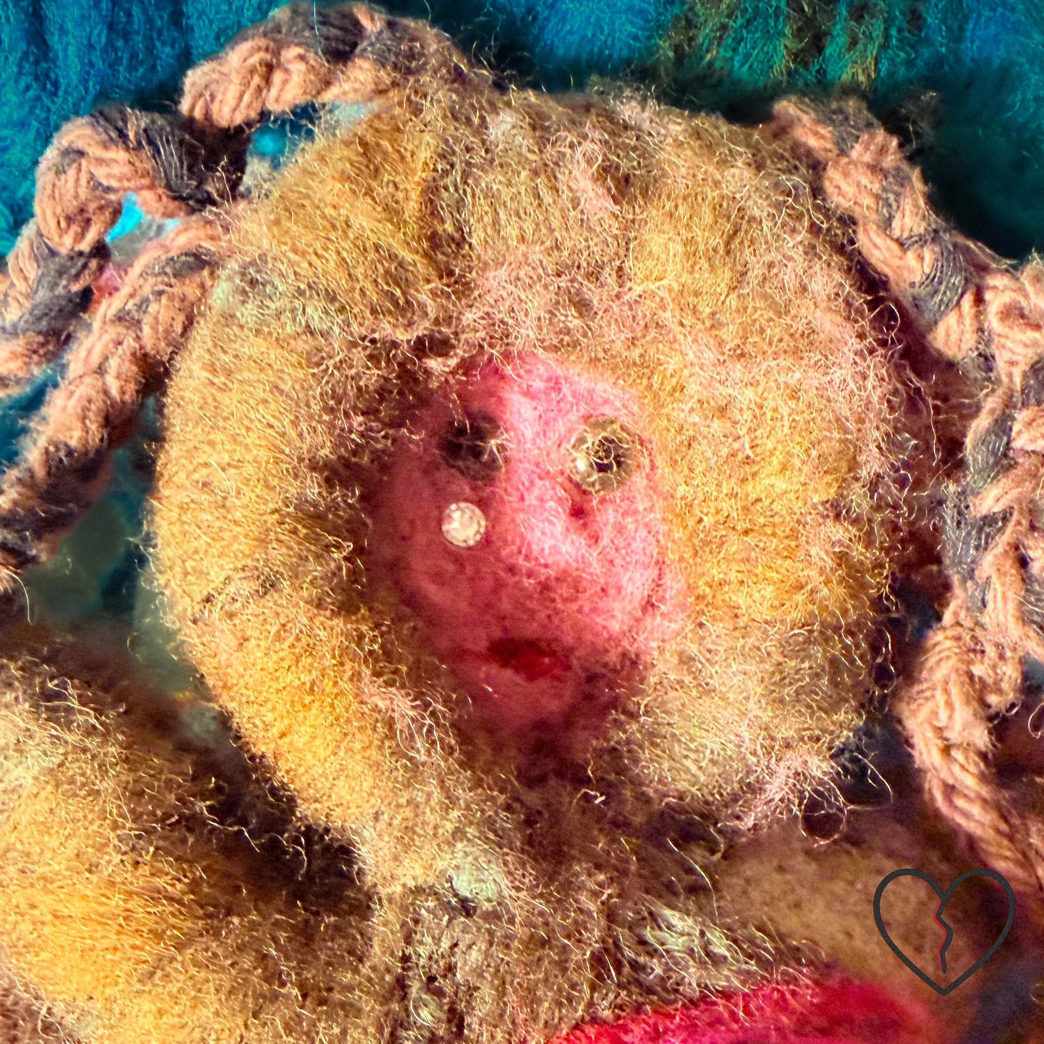 Temporal Arrest is a one of a kind 2024 mixed technique wool art sculpture by Kristi Yapp exploring emotional immobilization, grief, and the passage of time through symbolic fiber construction.