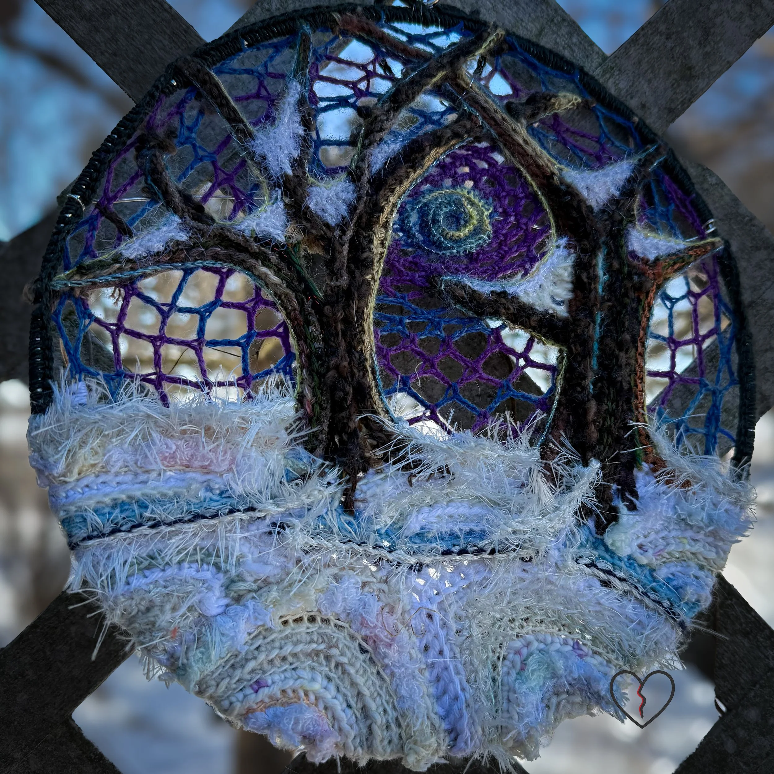 Sol Cycle Winter freeform crochet fiber wall art