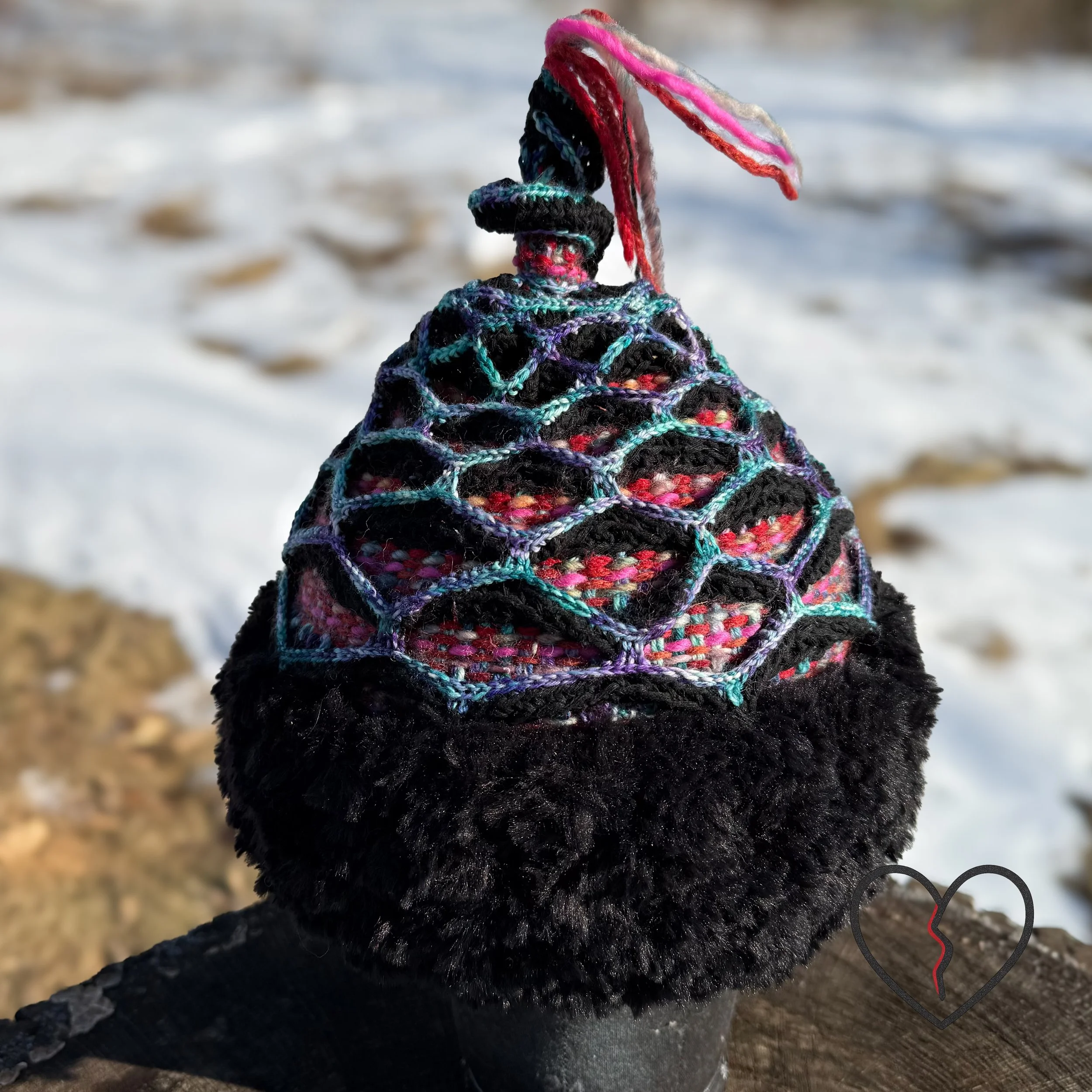 Sculptural handwoven and freeform crochet headpiece inspired by Mongolian war helmets, titled Batu Khan, 2026.