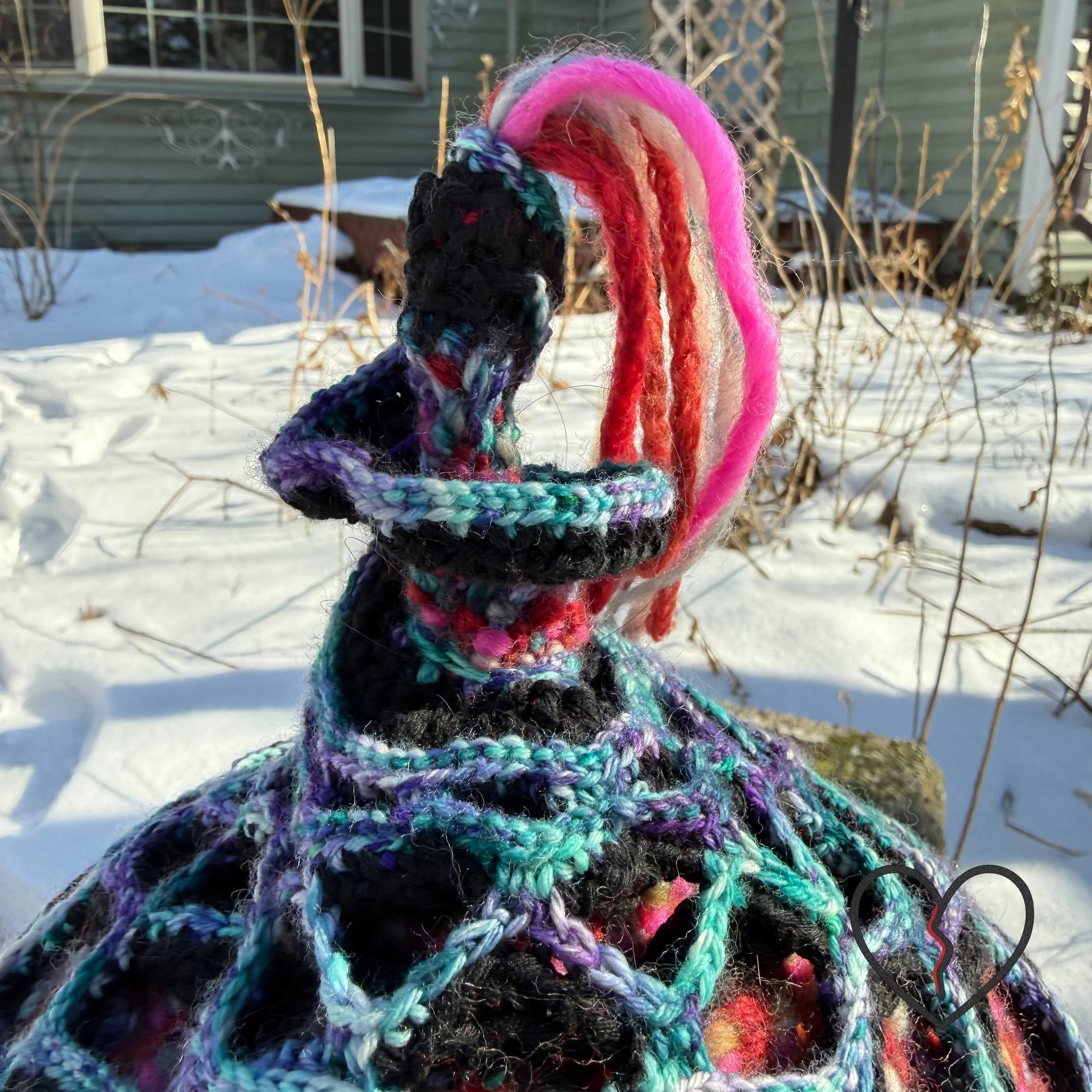 Unique freeform crochet and handwoven wool headpiece with sculptural lattice design and fur brim, wearable fiber art from 2026.