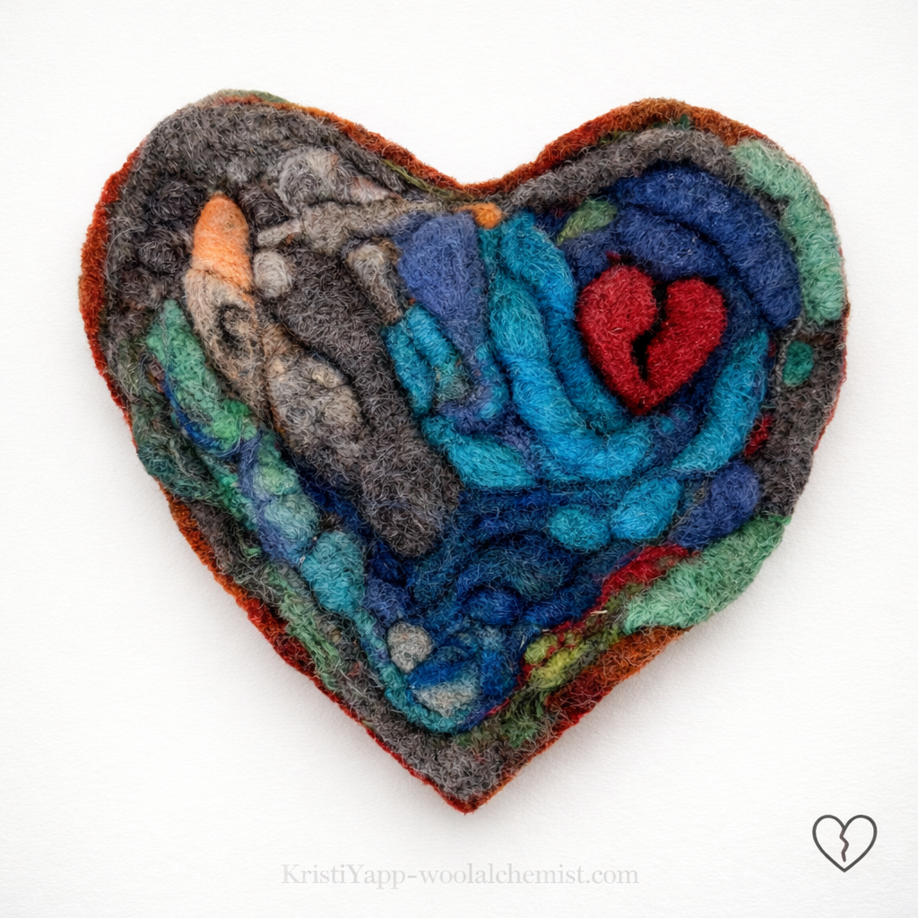 The Child Within Broken Heart Fiber Art | Kristi Yapp Wool Alchemist