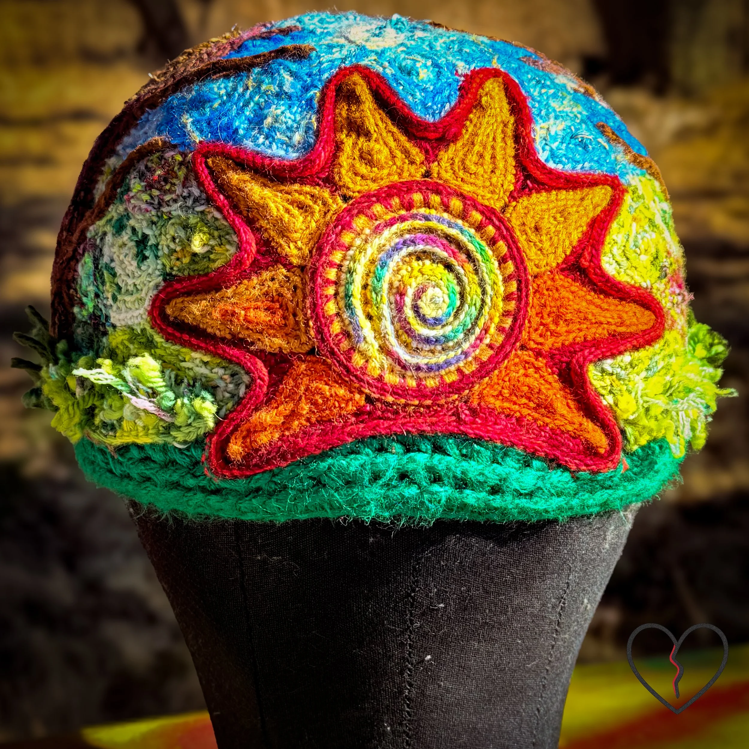 Symbolic nature inspired design featuring sun spiral, trees, sky, and earth textures representing clarity, grounding, and natural truth.